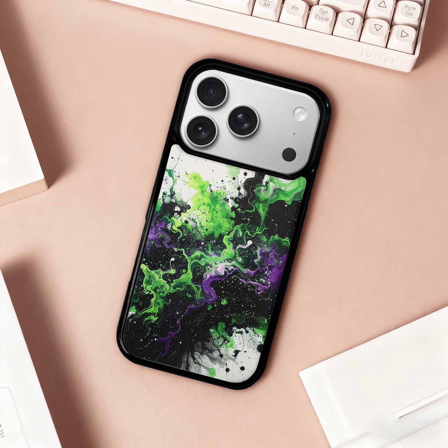 iPhone 17 Pro Case — Black Green Ink Galaxy Nebula Galaxy, Personalized Phone Case