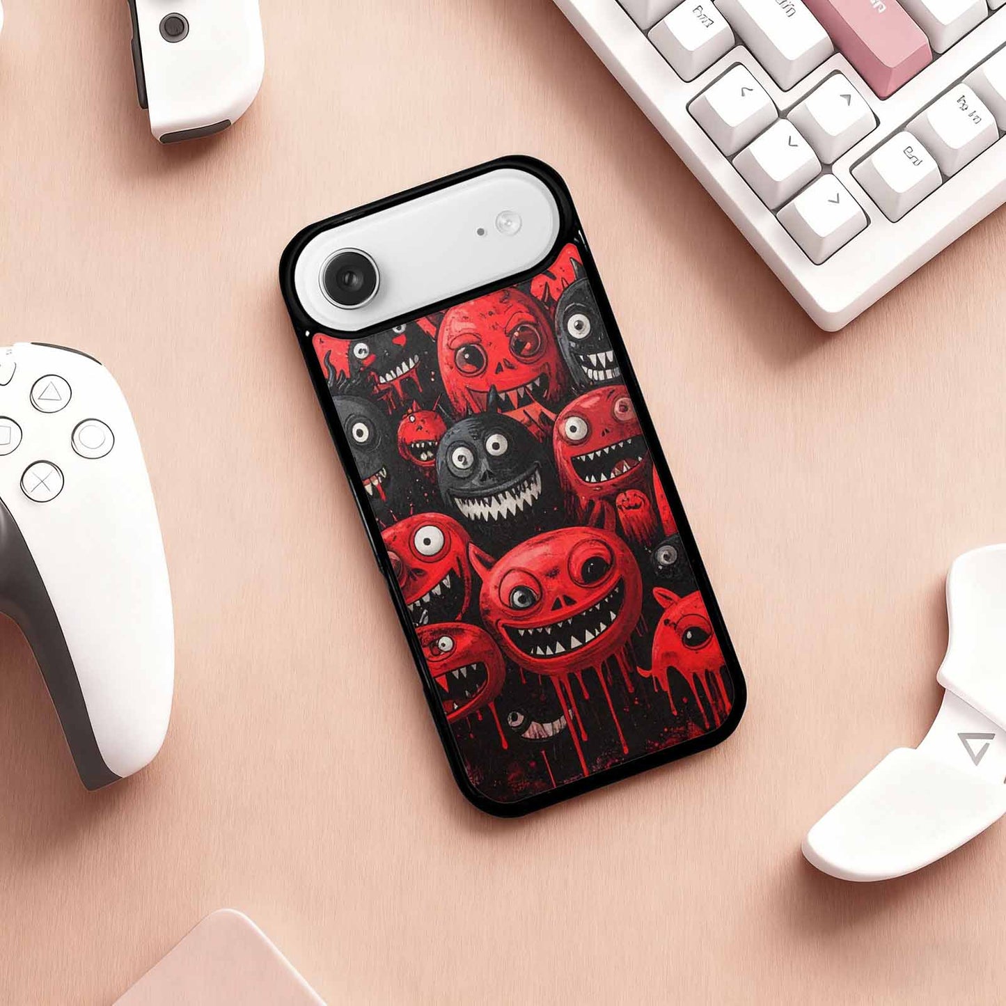 iPhone 17 Air Case — Black Red Ink Monsters General Cartoon, Custom Art Phone Cover