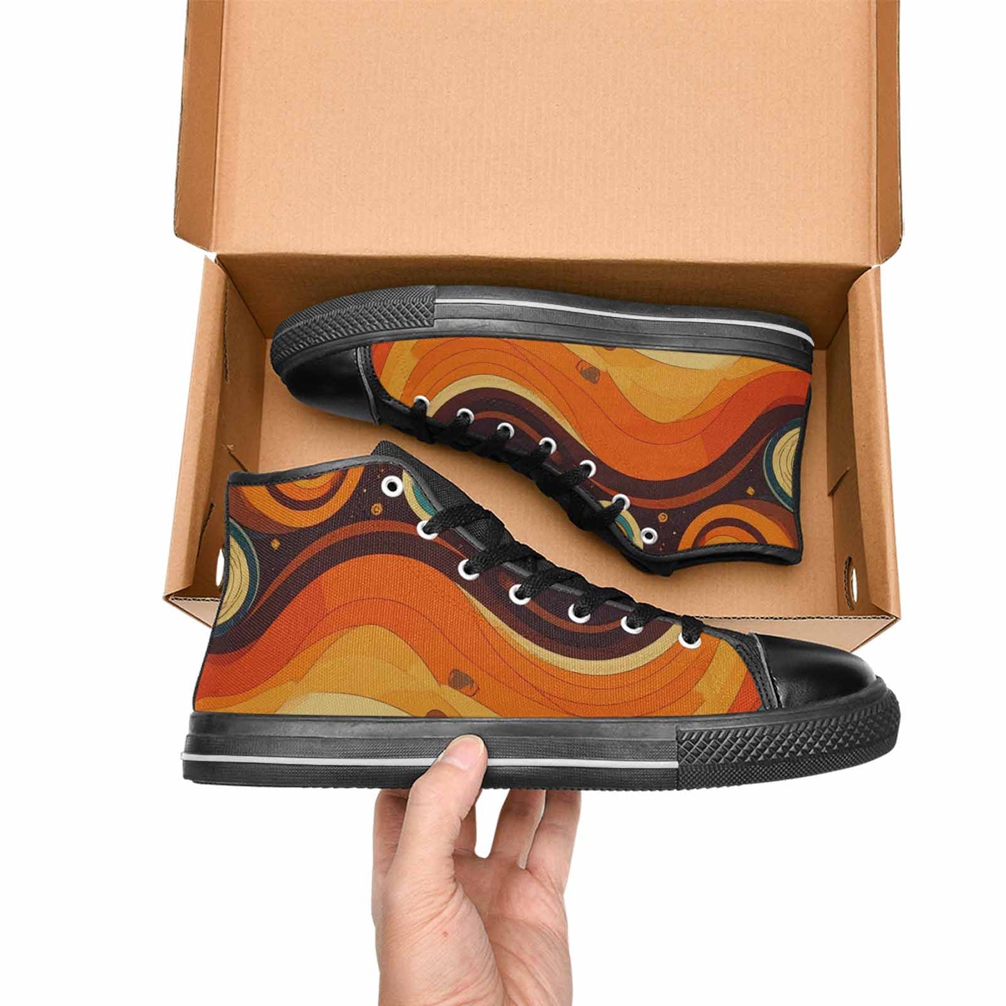 MEN'S Groovy 70S Peace High Top Canvas Neon Fantasy Custom Sneakers
