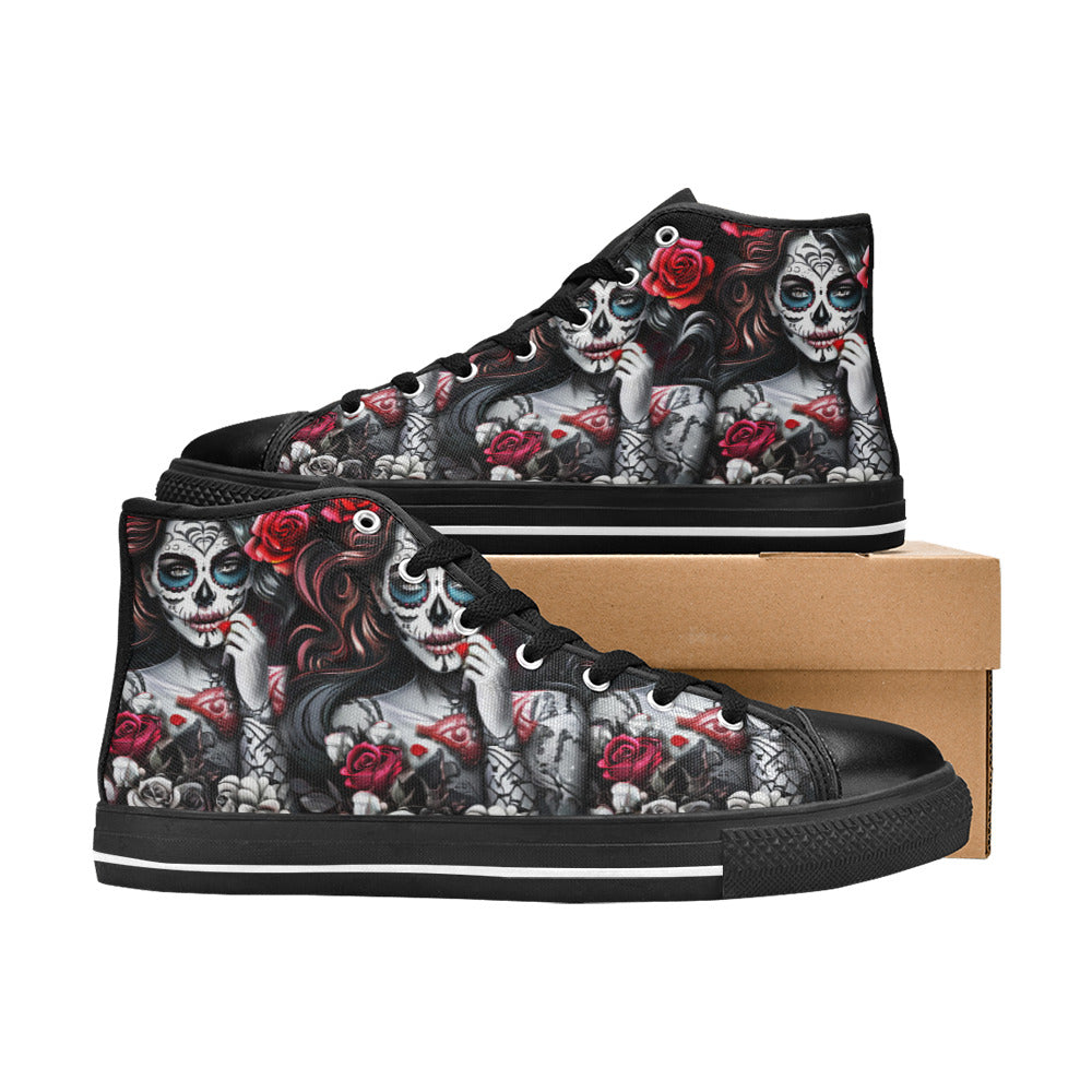 WOMEN'S Sugar Skull Woman Rose High Top Canvas Y2K Sneakers