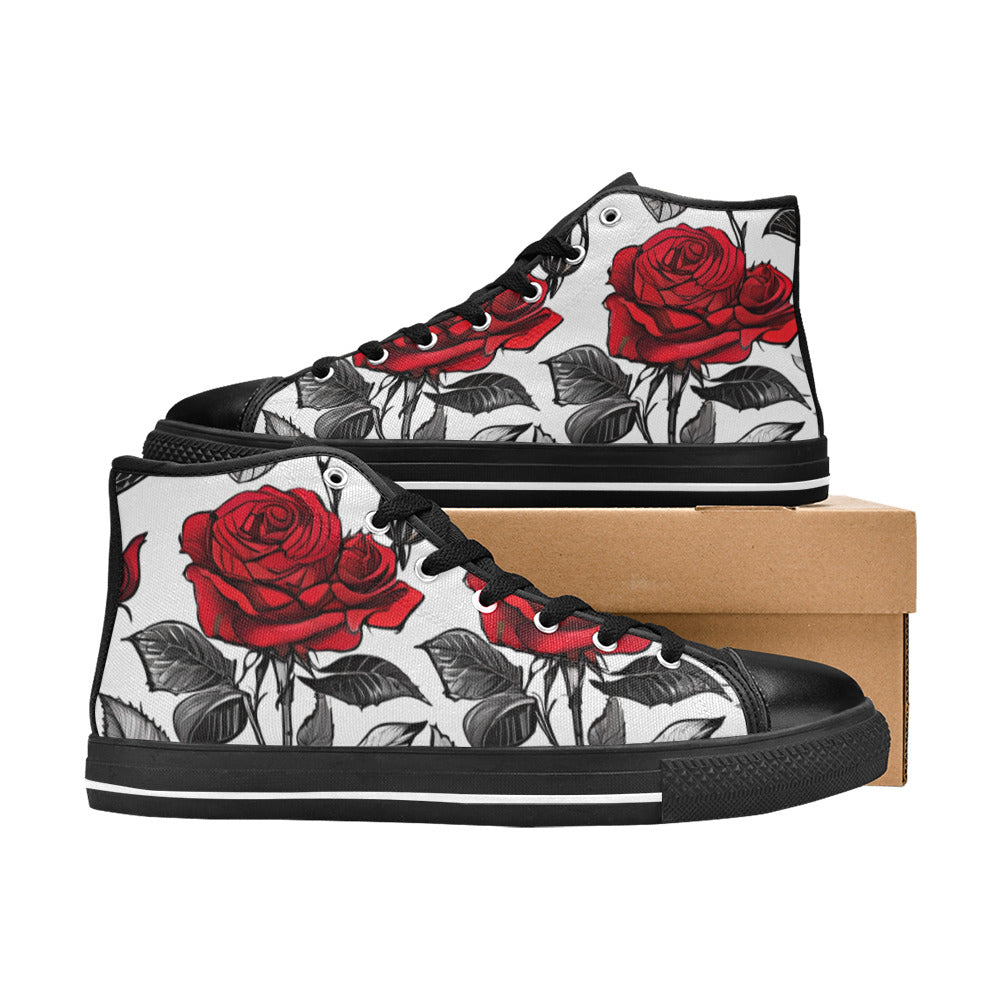 MEN'S Red Roses Pen Ink High Top Canvas Aesthetic Custom Shoes