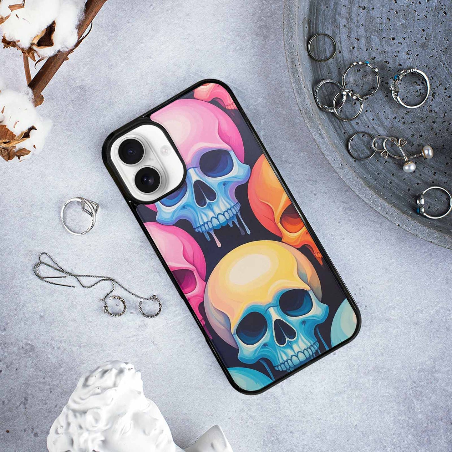 iPhone 16 Plus Case — Dripping Candy Skulls, Custom Designed Case Cover
