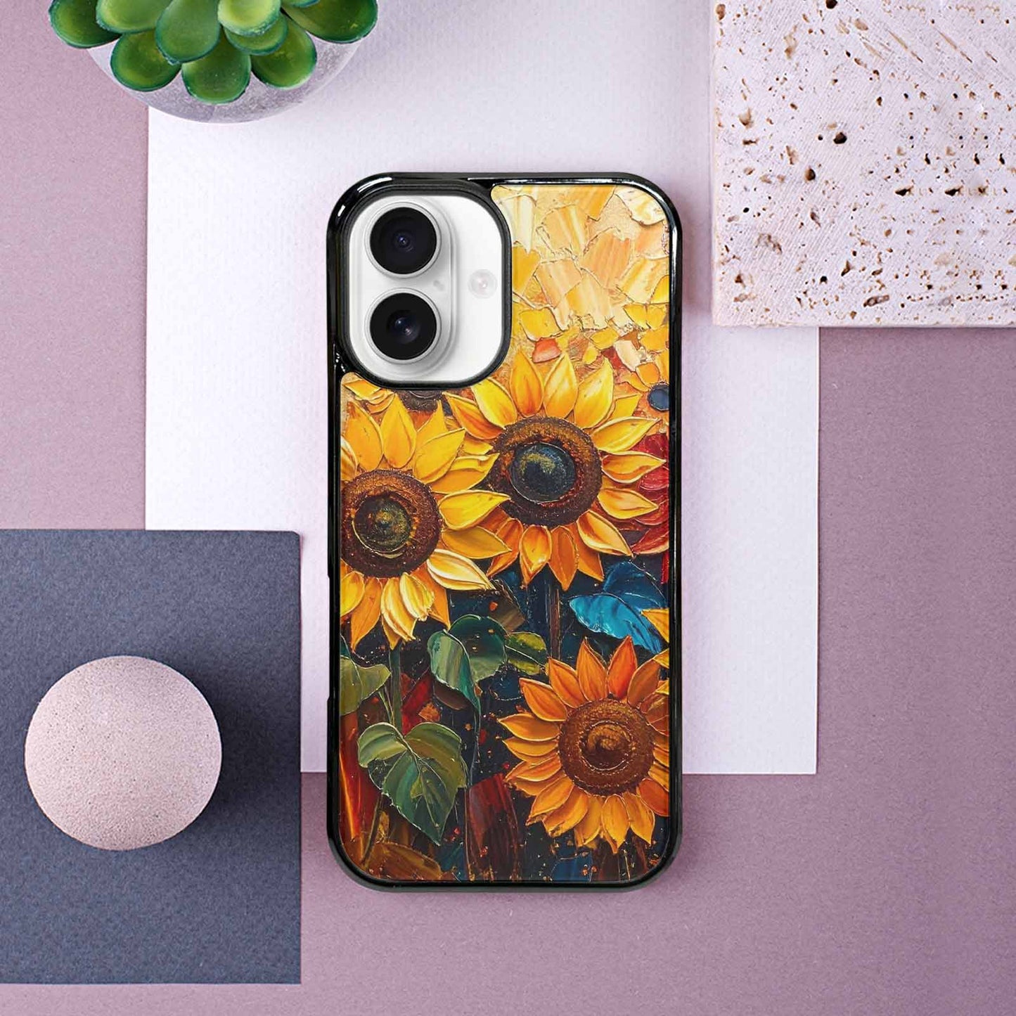 iPhone 16 Case — Impressionist Sunflower Brushstroke Pattern Hundreds Of, Custom Phone Case