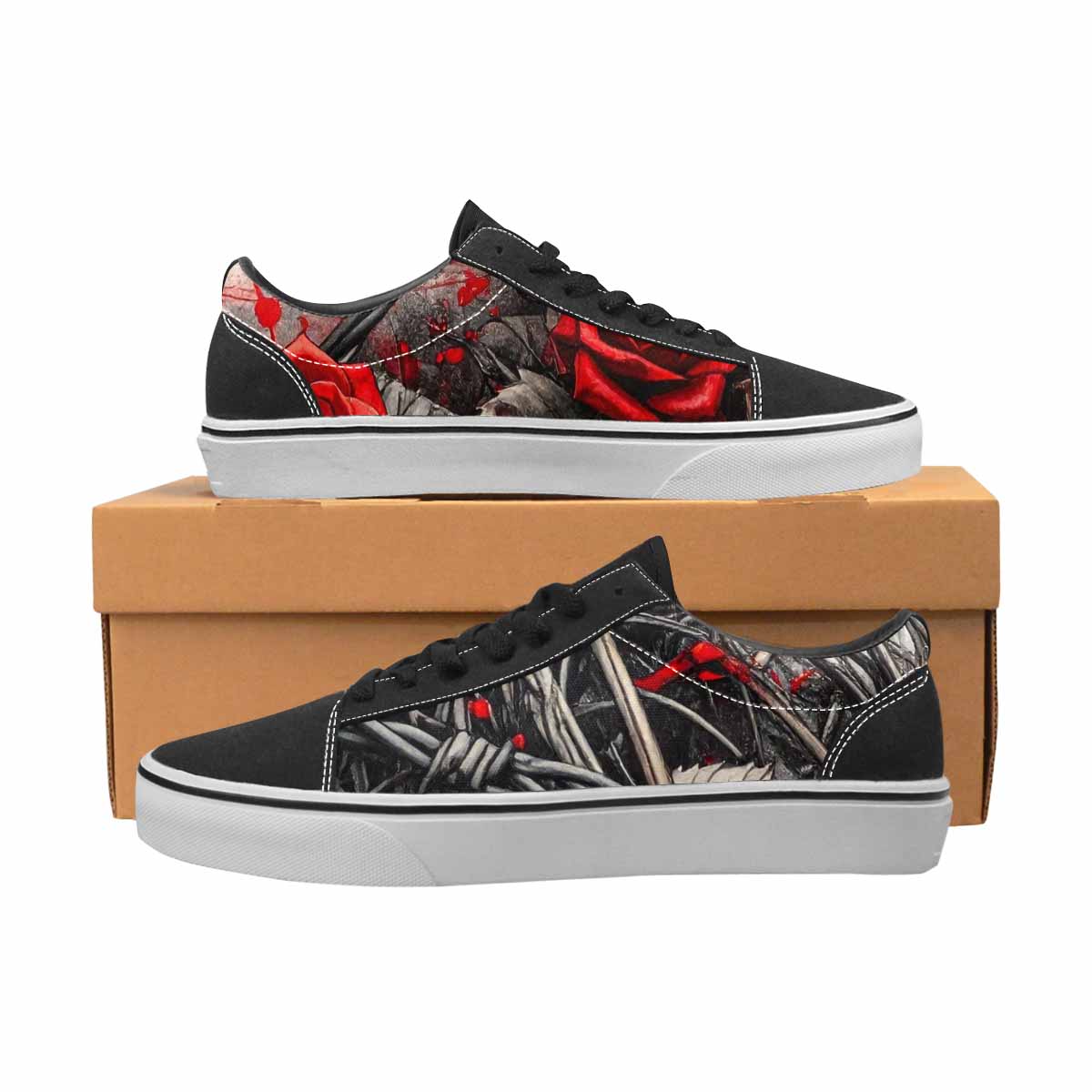 WOMEN'S Barbed Wire Black & Red Ink Canvas Custom Fashion Kaleidoscope Custom Shoes