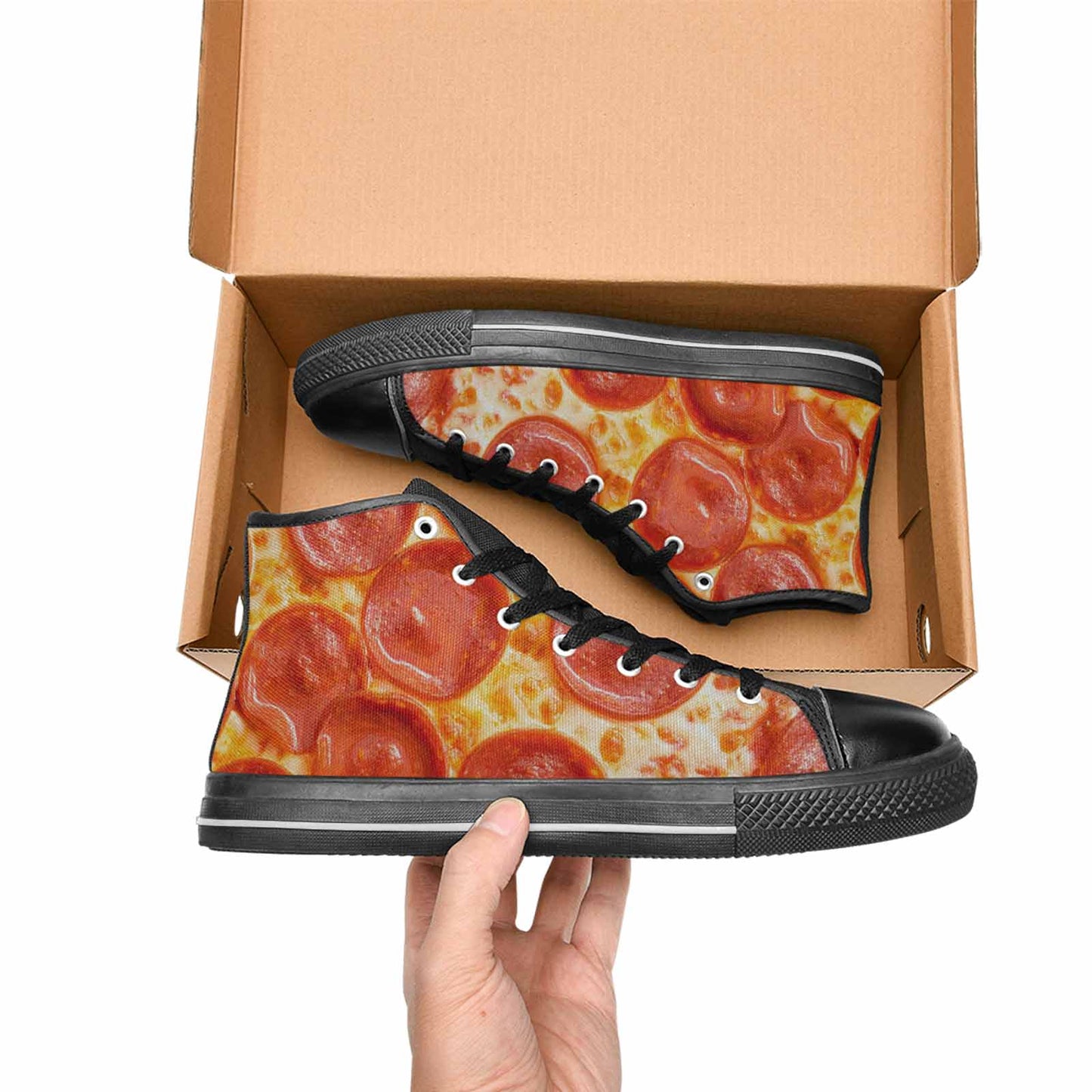 WOMEN'S Pepperoni Pizza Print High Top Canvas Grunge Custom Sneakers
