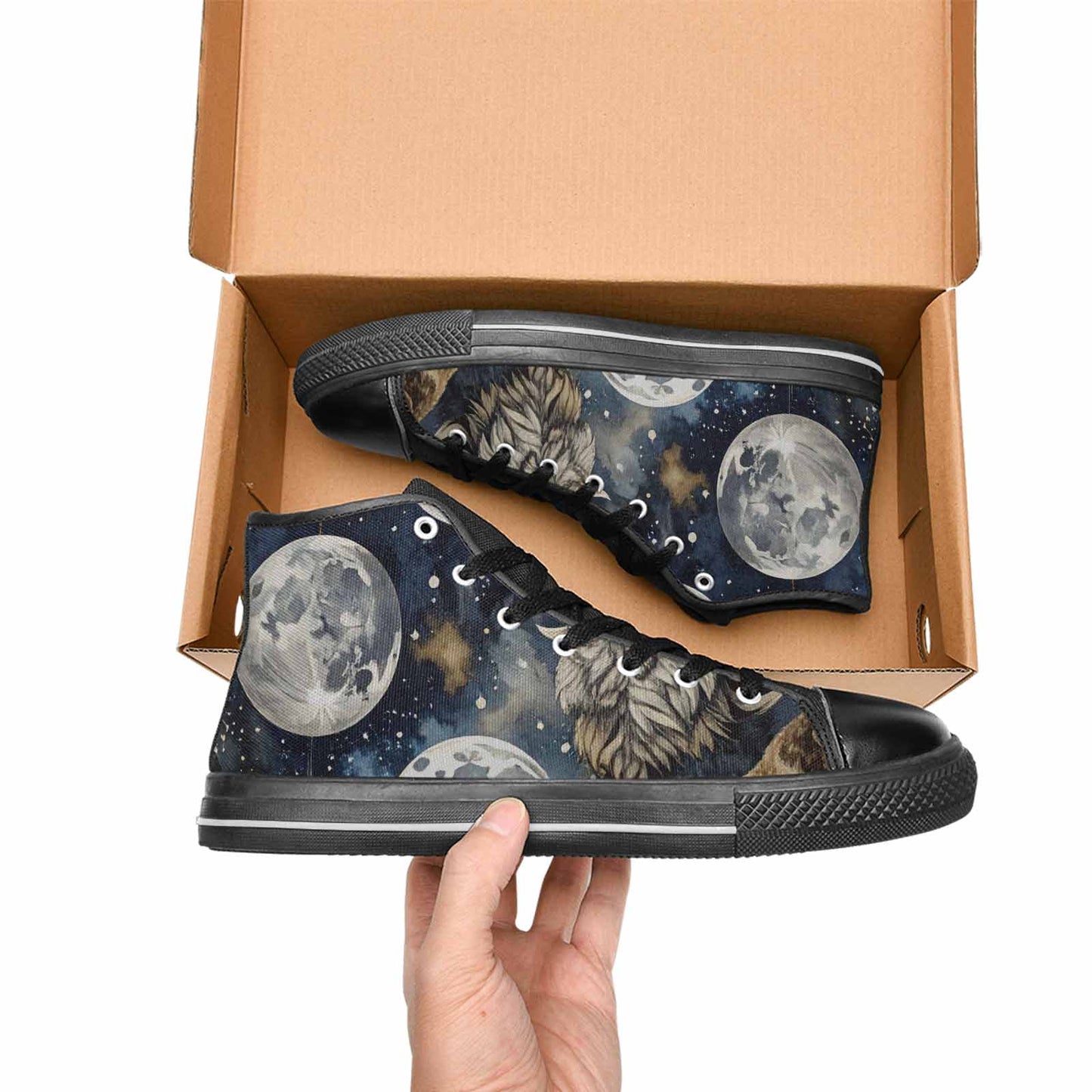 WOMEN'S Wolf Silhouette Moon High Top Canvas Dreamcore Custom Sneakers