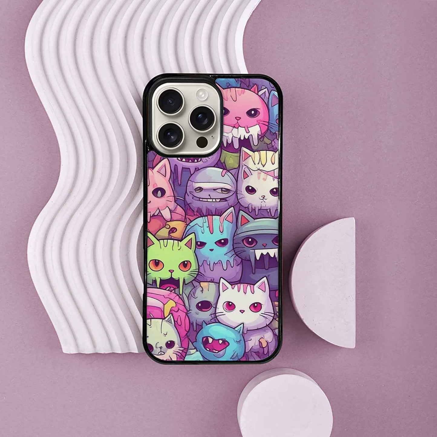 iPhone 16 Pro Max Case — Pastel Gore Cat Character Pattern Hundreds, Custom Art Phone Cover