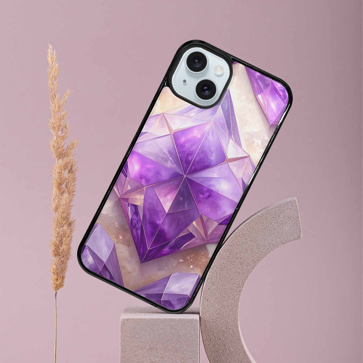 iPhone 15 Plus Case — Amethyst Crystal Art Pattern, Custom Print Case Cover