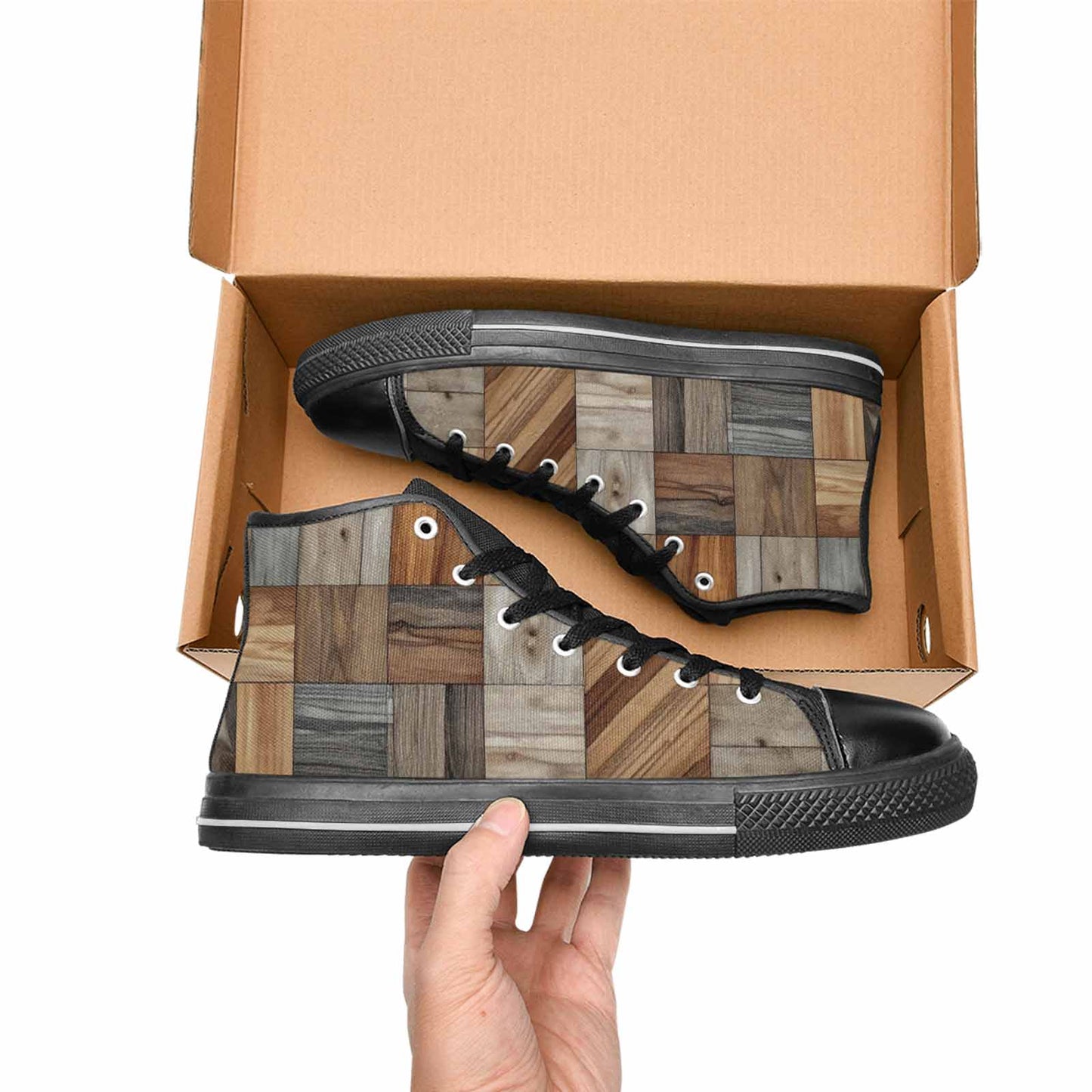 MEN'S Wood Grain Texture High Top Canvas Vivid Custom Shoes