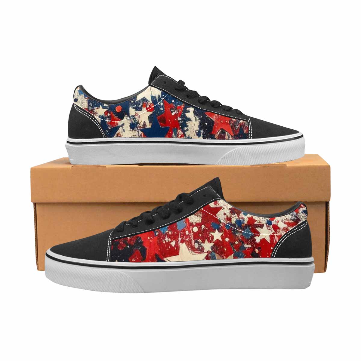WOMEN'S Patriotic Stars Stripes Lace-Up Canvas Vibrant Chaos Sneakers