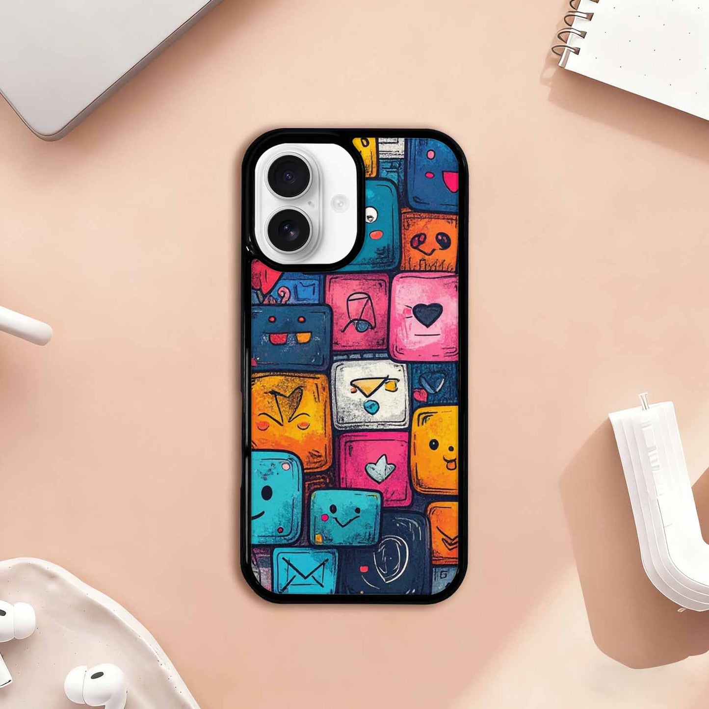 iPhone 17 Case — Hand Drawn Icon Doodle Original Art, Custom Printed Phone Case