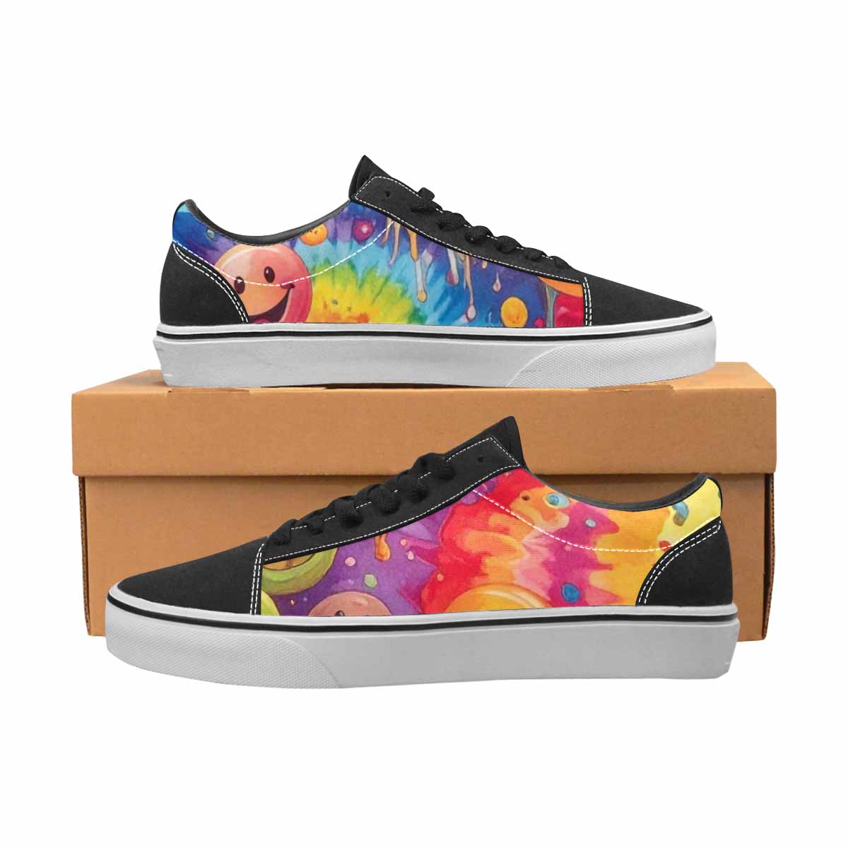 WOMEN'S Smiley Facessmiley Faces Lace-Up Canvas Neon Fantasy Custom Shoes