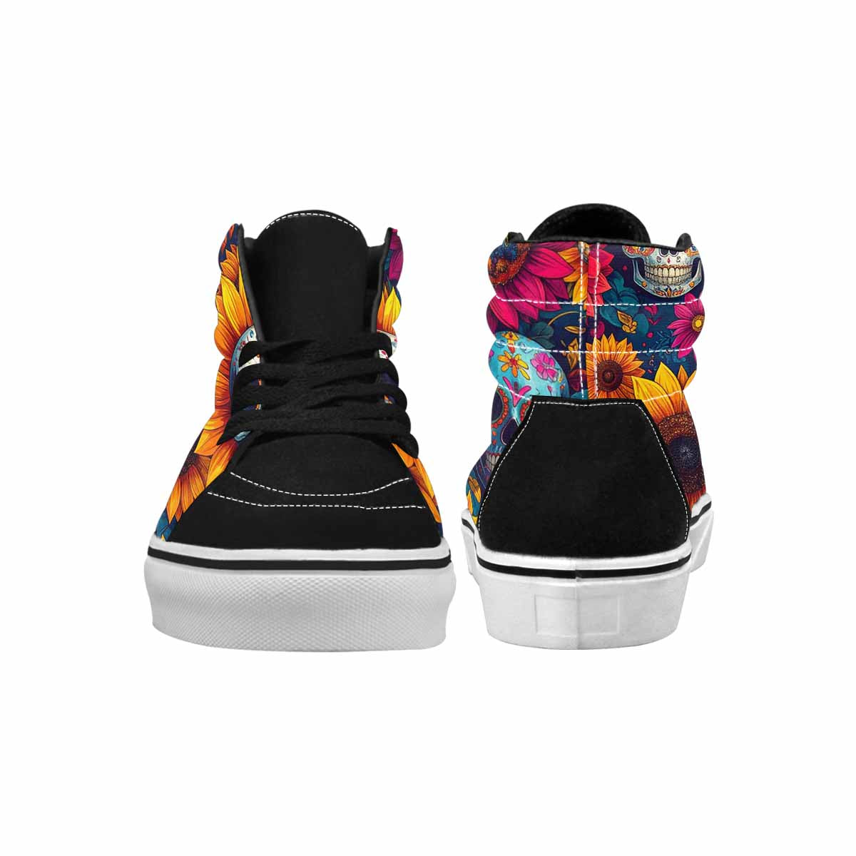 WOMEN'S Sunflower Skulls Print High Top Canvas Wallpaper Art Shoes