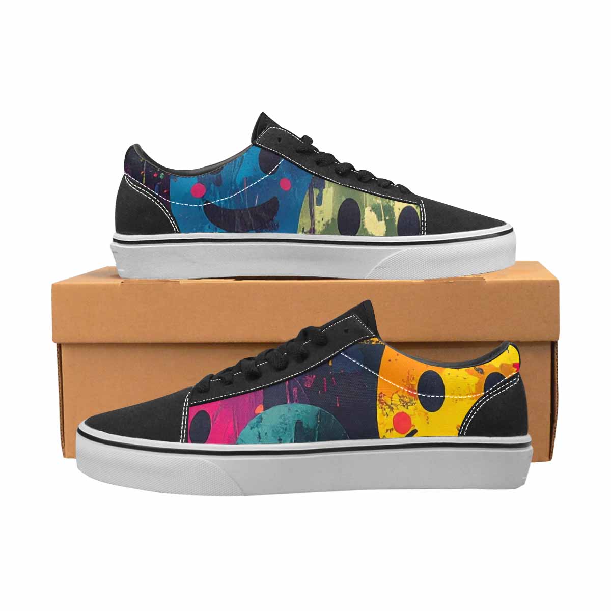 WOMEN'S Smiley Faces Camo Lace-Up Canvas Melting Art Sneakers