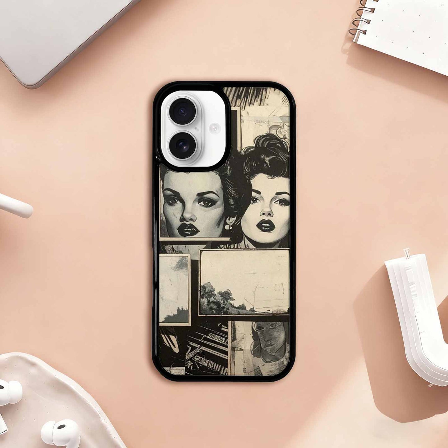 iPhone 17 Case — Black And White Solid Retro Vintage, Custom Phone Case