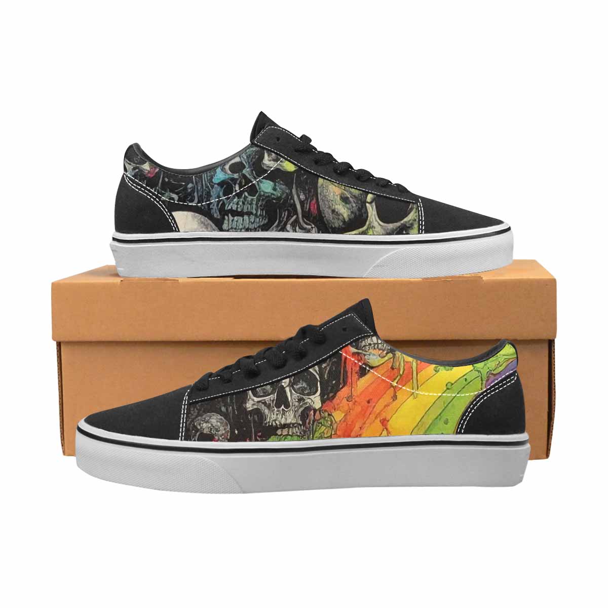 WOMEN'S Rainbow From Skull S Lace-Up Canvas Grunge Shoes