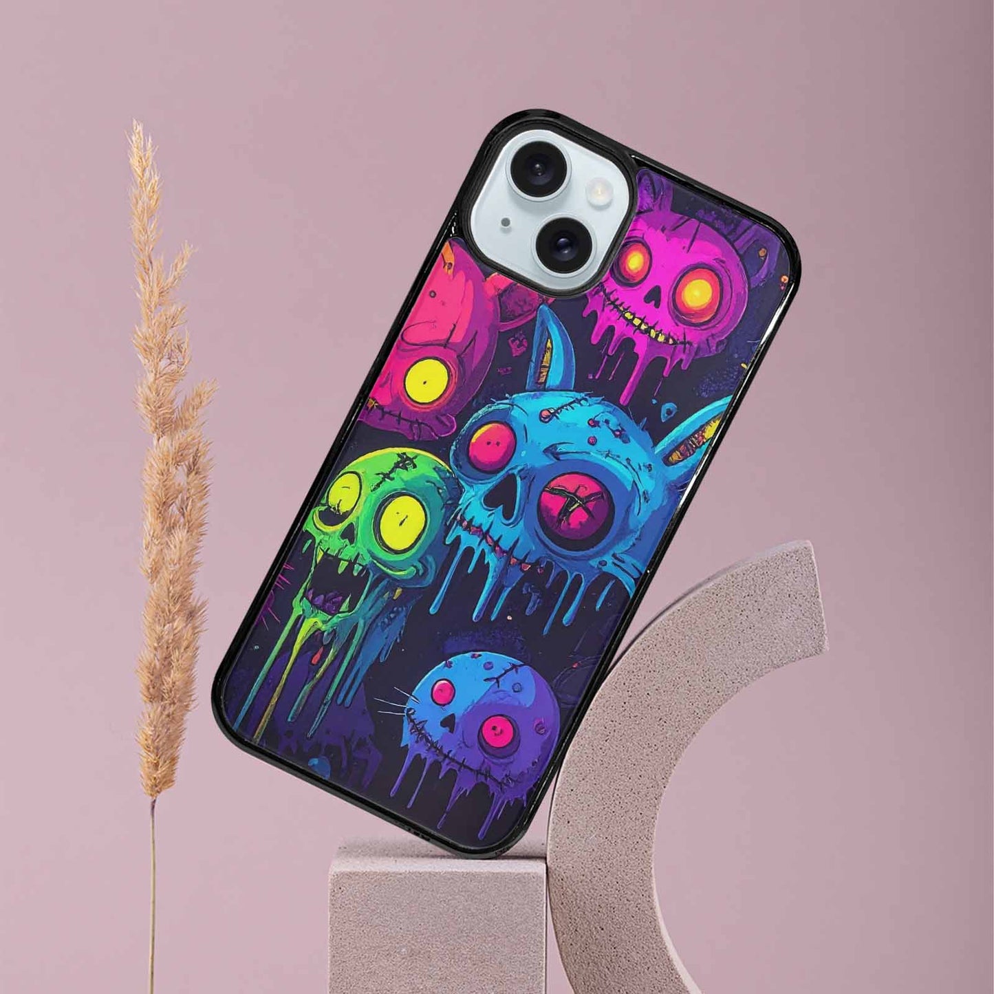 iPhone 15 Plus Case — Mixed Toxic Glow Creature Pattern Hundreds, Personalized Phone Case