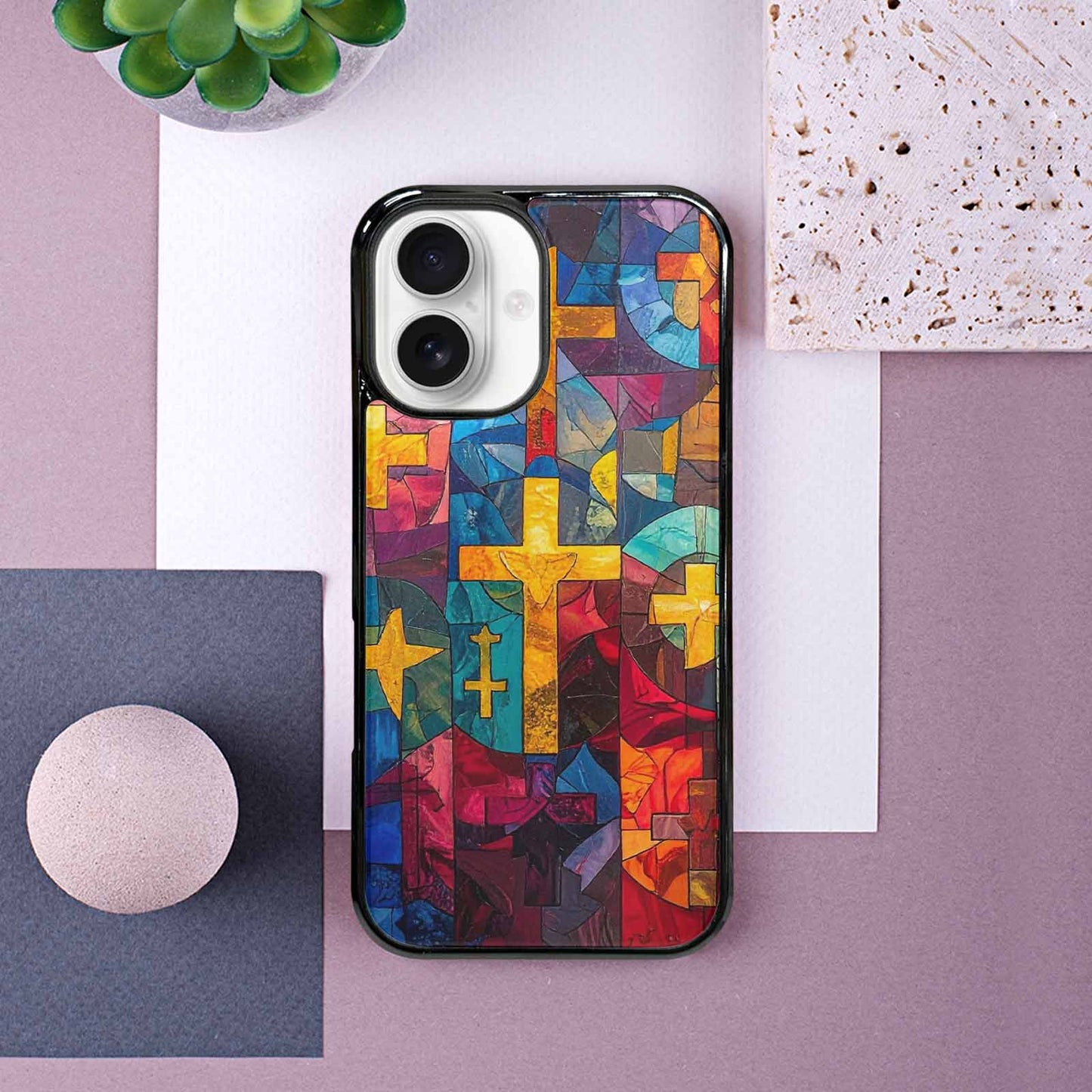 iPhone 16 Case — Faith Cross And Faith Icons Pattern, Personalized Phone Case