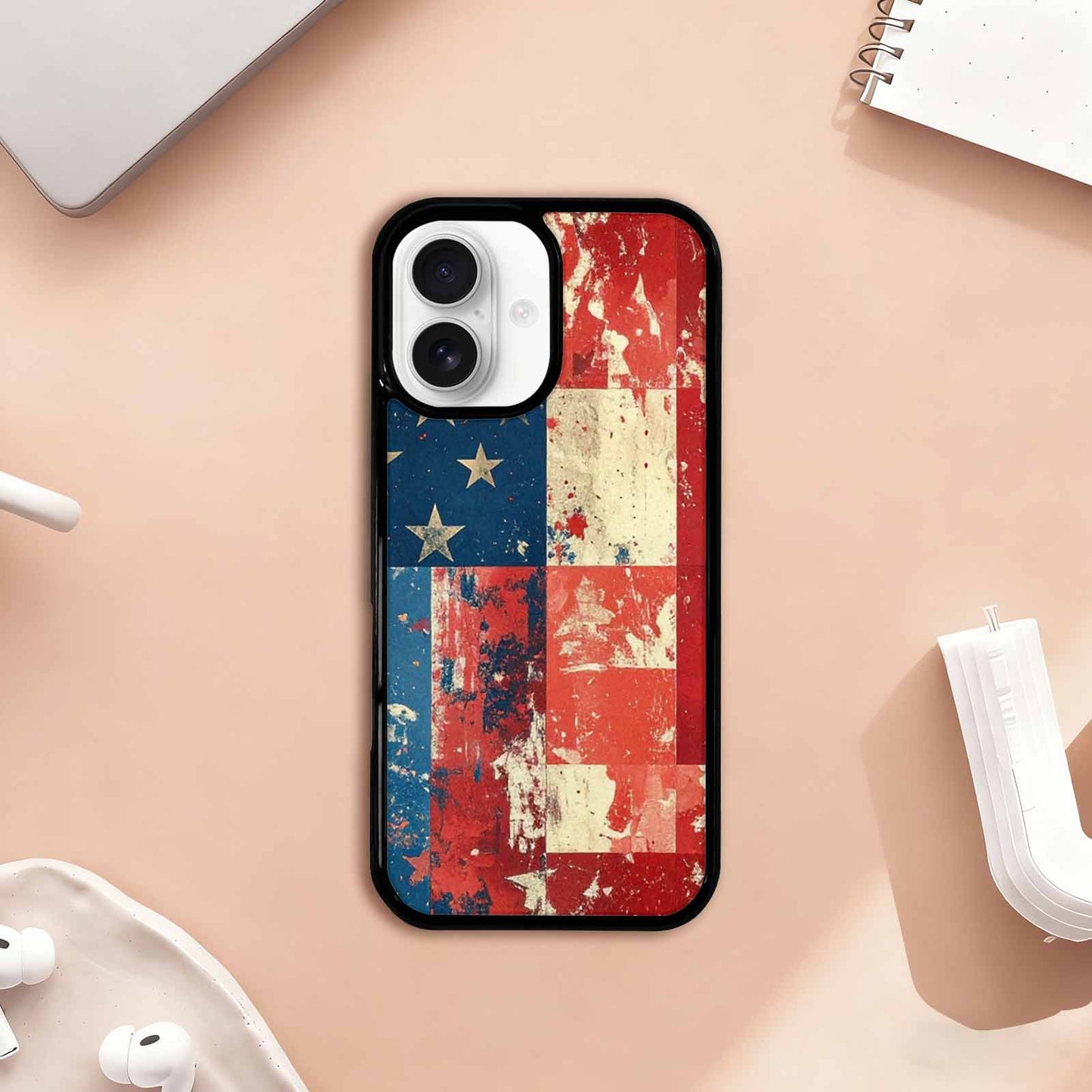 iPhone 17 Case — Small American Flag Stars Galaxy Space, Custom Printed Phone Case