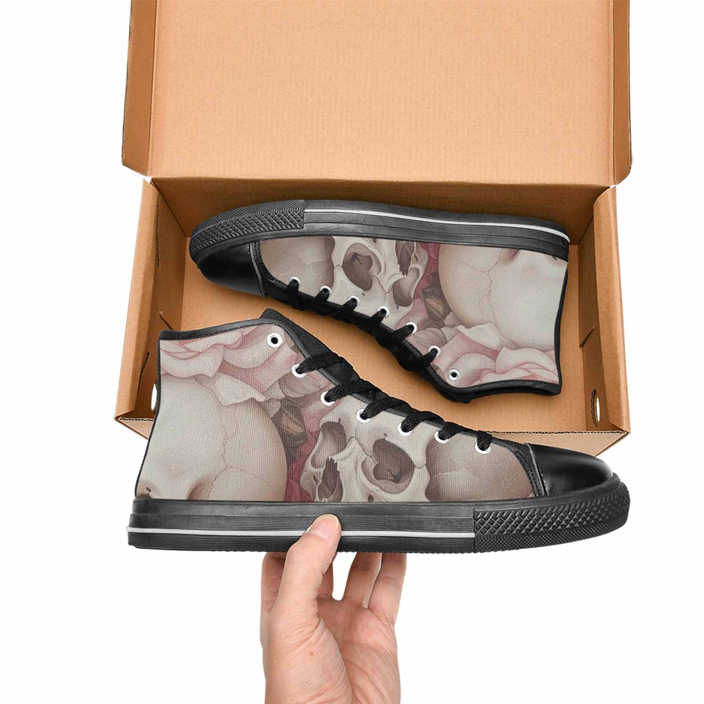 WOMEN'S Skulls Roses Soft Airbrush High Top Canvas Aesthetic Sneakers