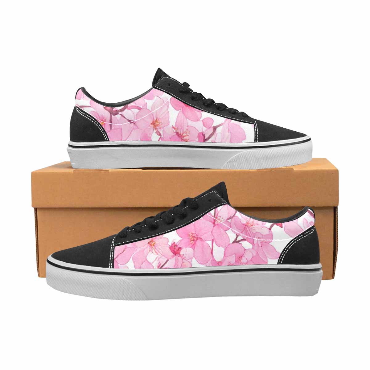 WOMEN'S Cherry Blossom Branch Cherry Lace-Up Canvas Wallpaper Art Custom Sneakers