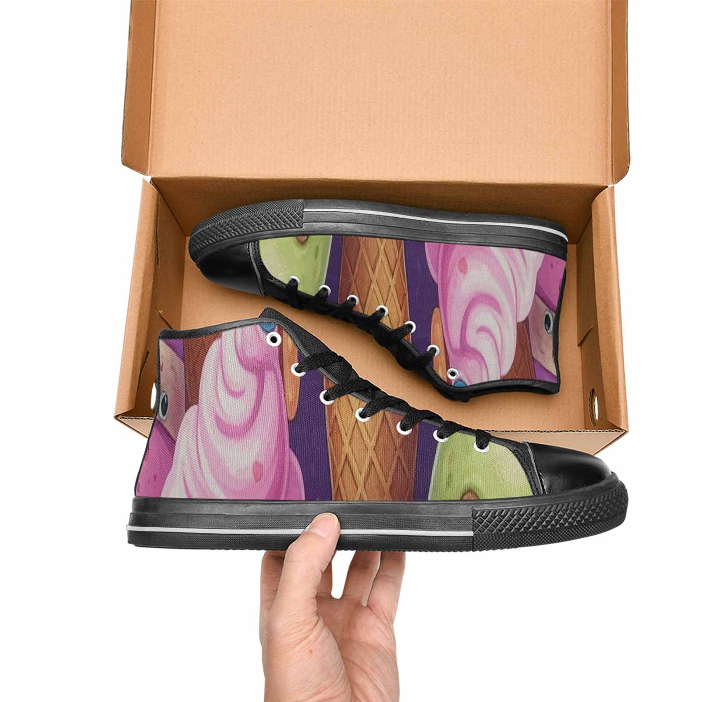 MEN'S Melting Icecream Cone Monster High Top Canvas Wallpaper Art Custom Sneakers