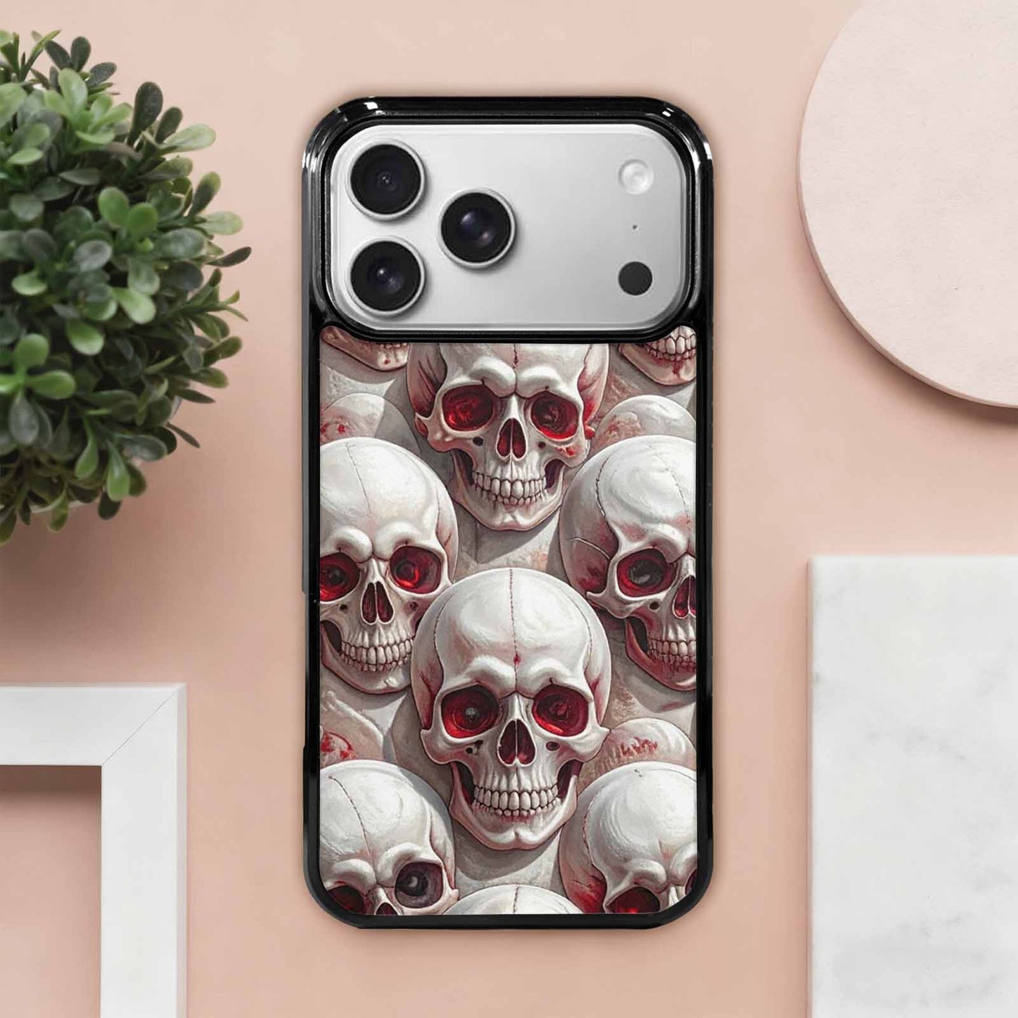 iPhone 17 Pro Max Case — Glossy Blood Moon Gothic Skulls, Personalized Phone Case