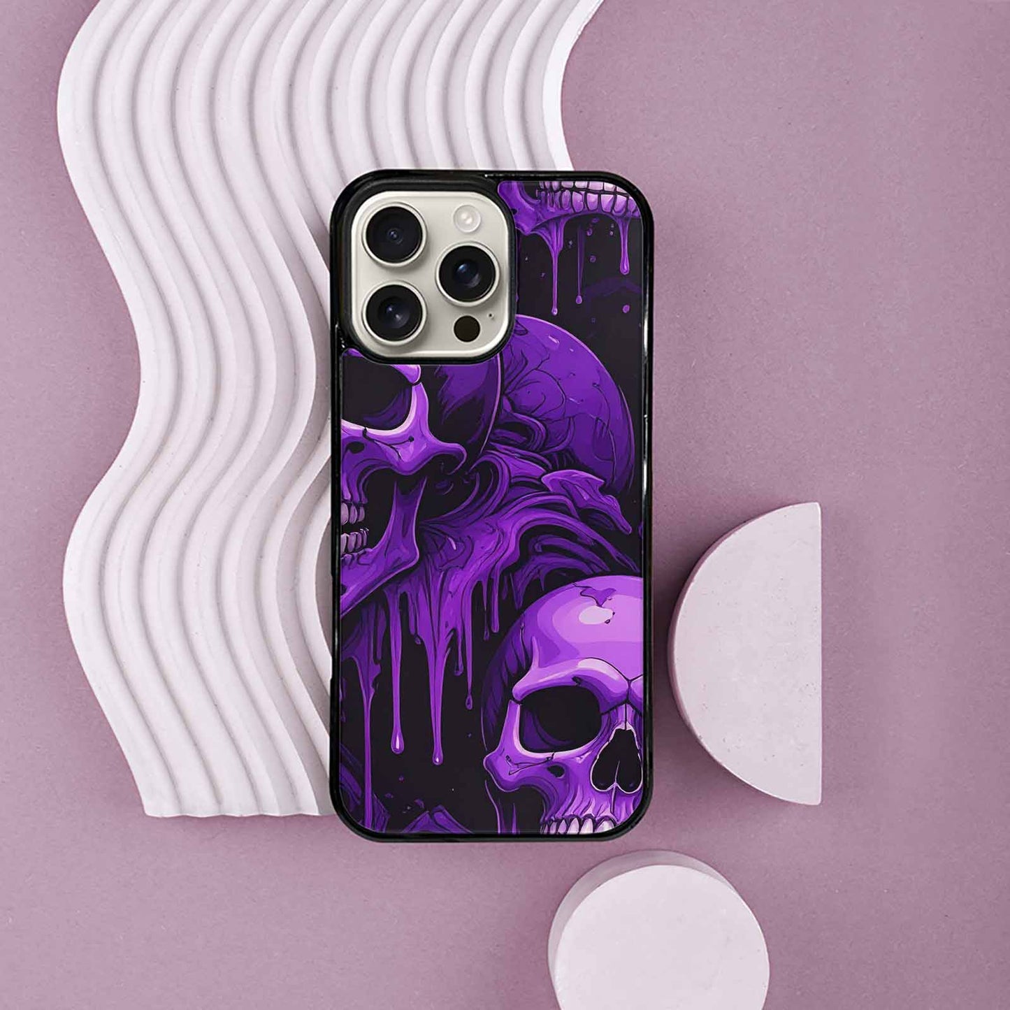 iPhone 16 Pro Max Case — Monochrome Purple Skeletons Neon Drip Melting, Custom Designed Case Cover