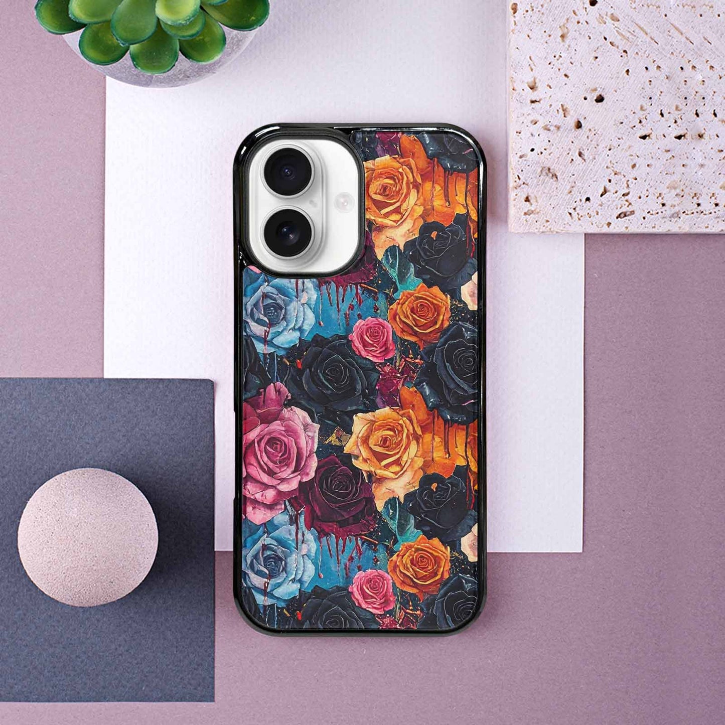 iPhone 16 Case — Gothic Rose Gothic Roses Pattern Hundreds, Custom Printed Phone Case