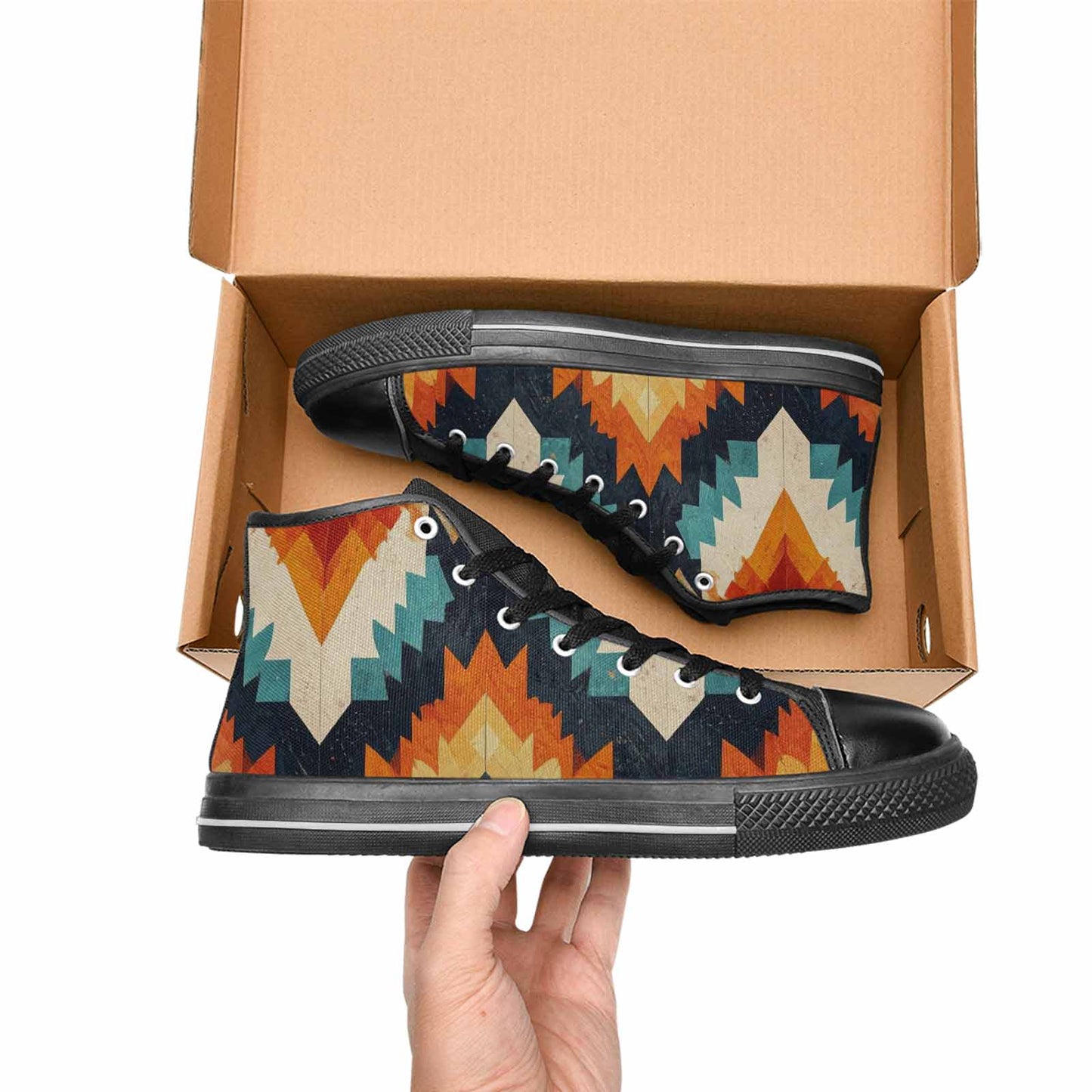 WOMEN'S Southwestern Geometric Diamond High Top Canvas Vivid Sneakers
