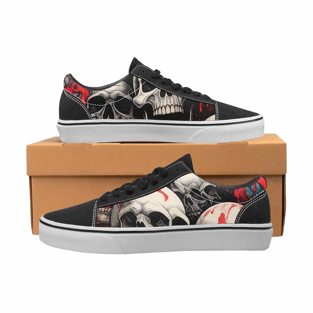 WOMEN'S Rainbow From Skull S Lace-Up Canvas Vibrant Chaos Custom Sneakers