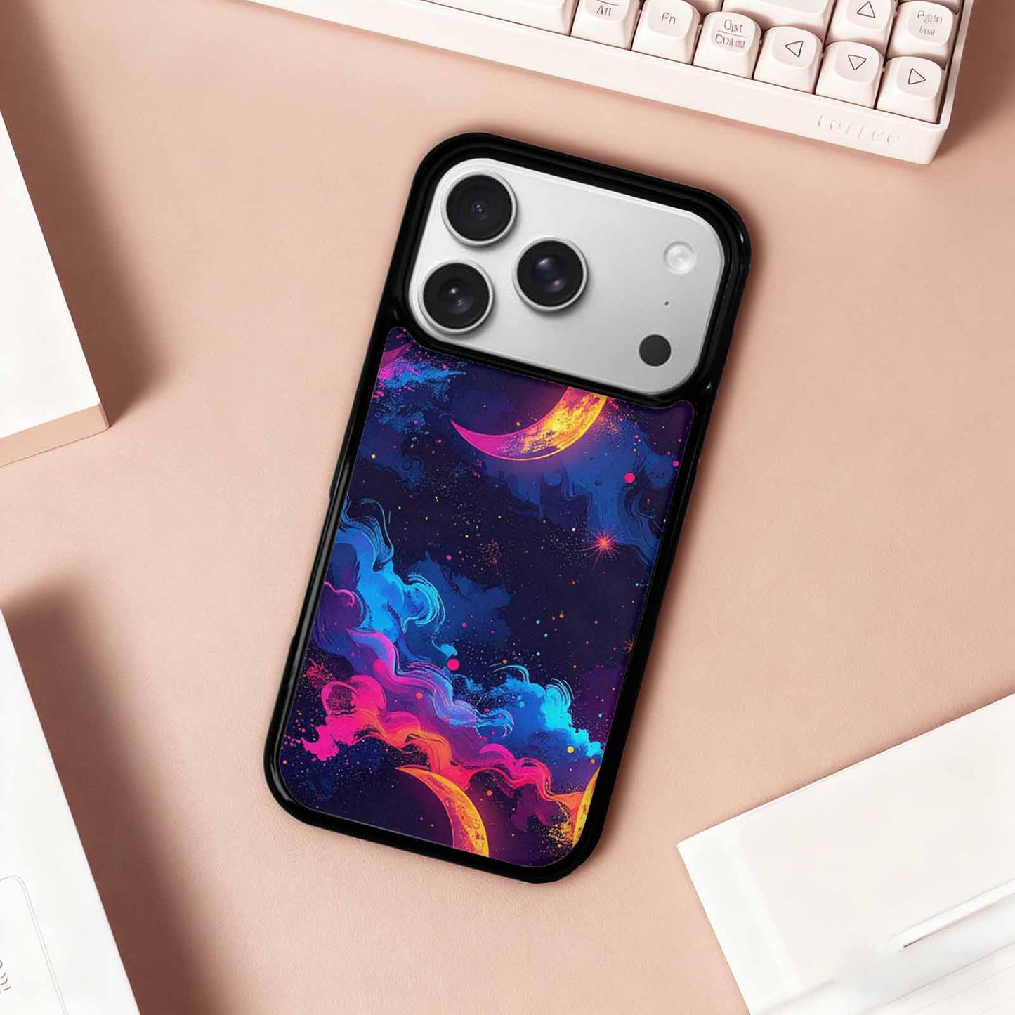 iPhone 17 Pro Case — Neon Winter Moon Seamless Cartoon Cute, Customized Protective Case