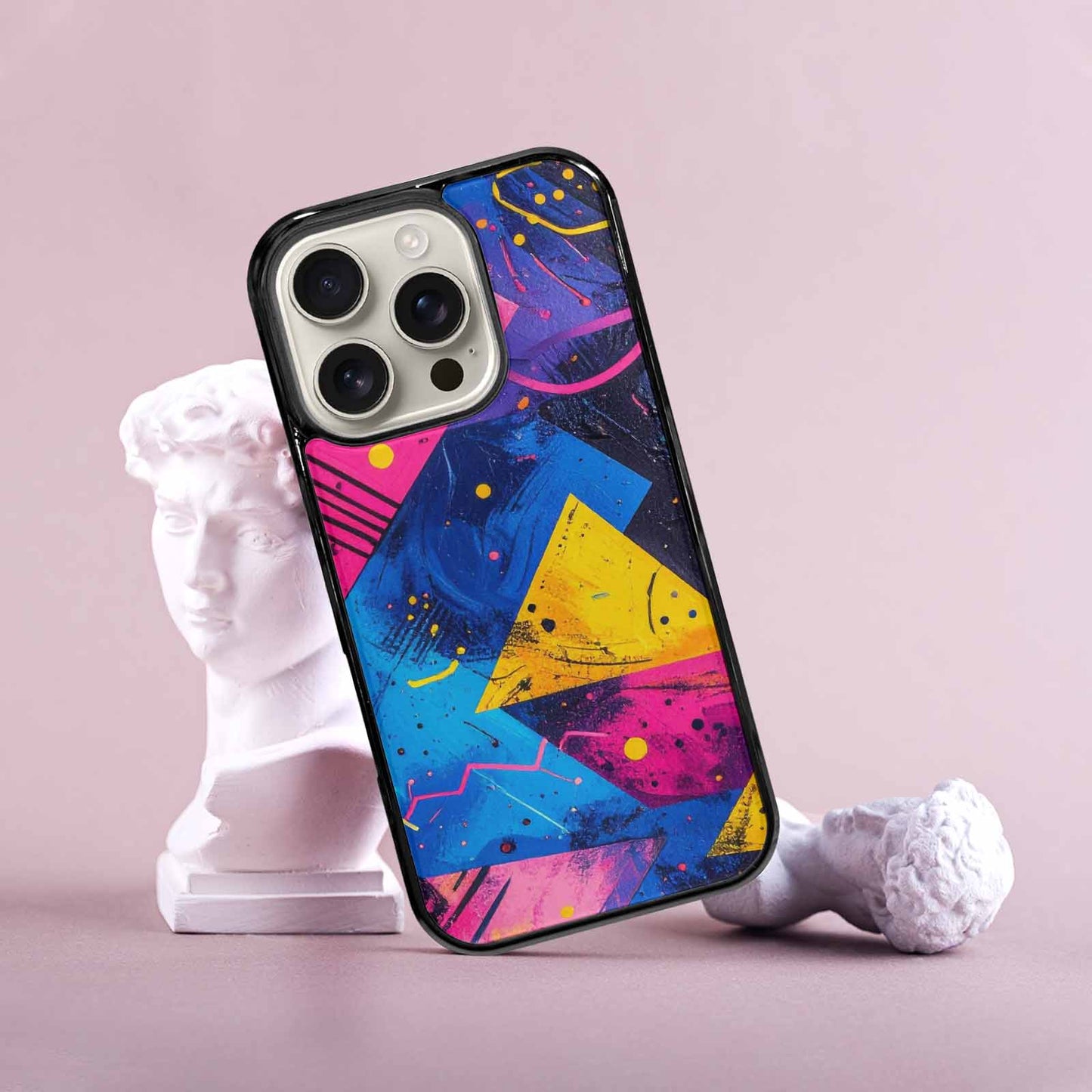 iPhone 16 Pro Case — Memphis Squiggles Triangles Dots, Custom Printed Phone Case