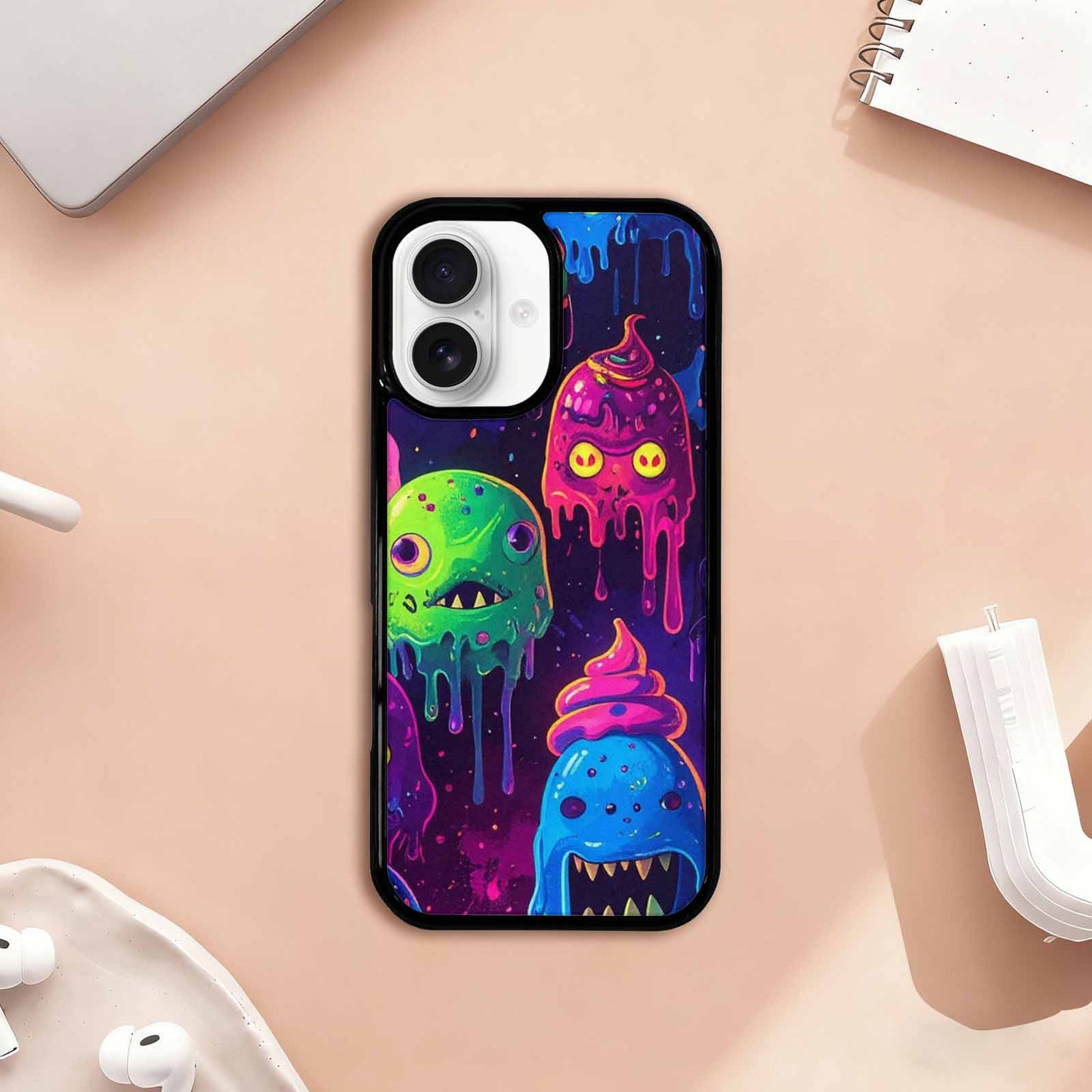 iPhone 17 Case — Ice Cream Monsters Neonmelting Original Art, Custom Print Case Cover