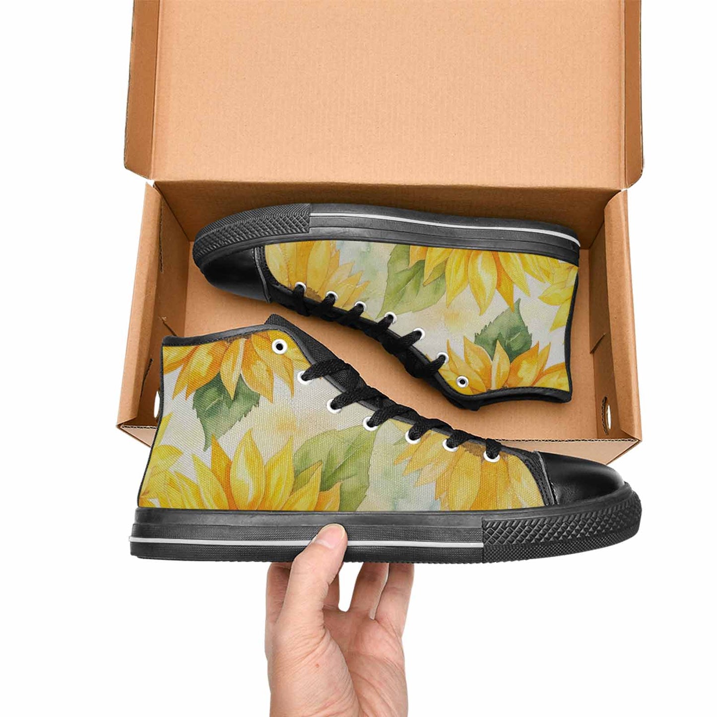 WOMEN'S Sunflowers Watercolor High Top Canvas Y2K Custom Shoes