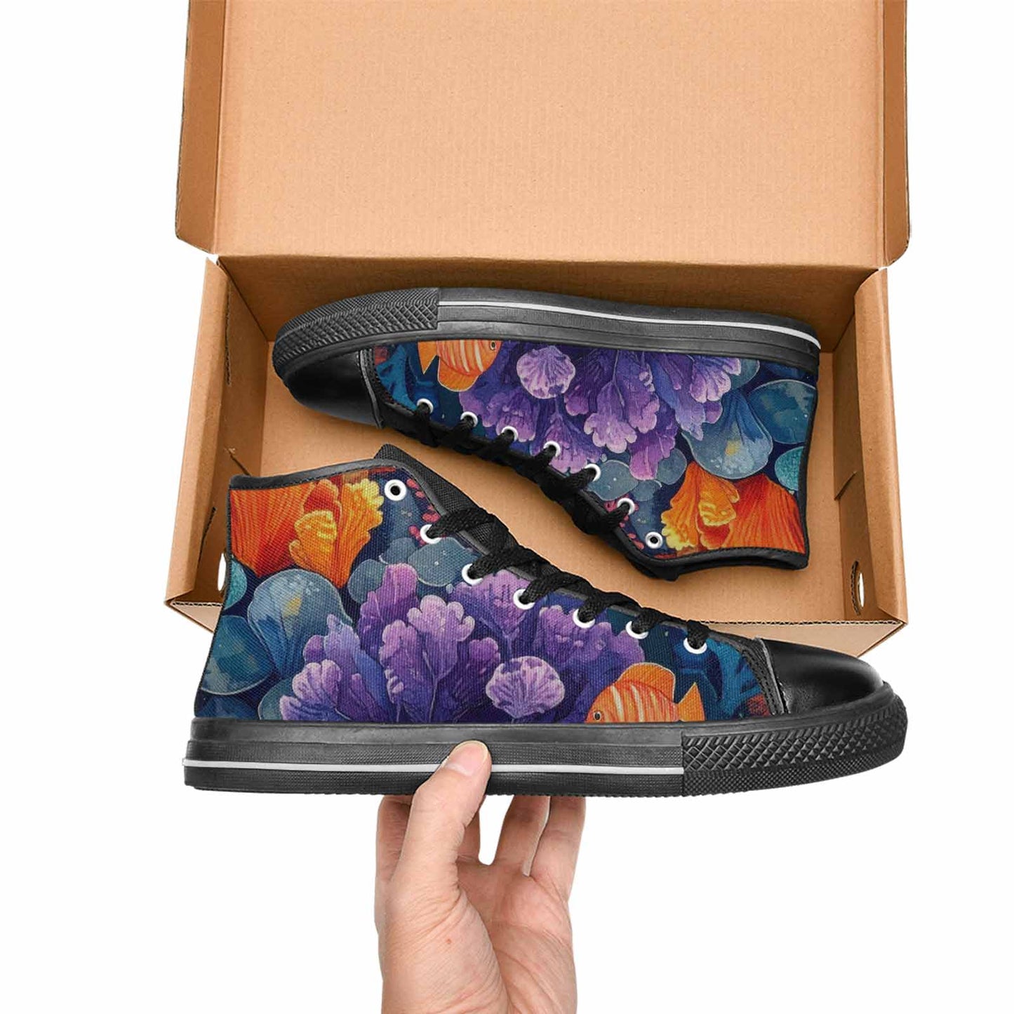 WOMEN'S Fish Scale Coral High Top Canvas Neon Fantasy Sneakers