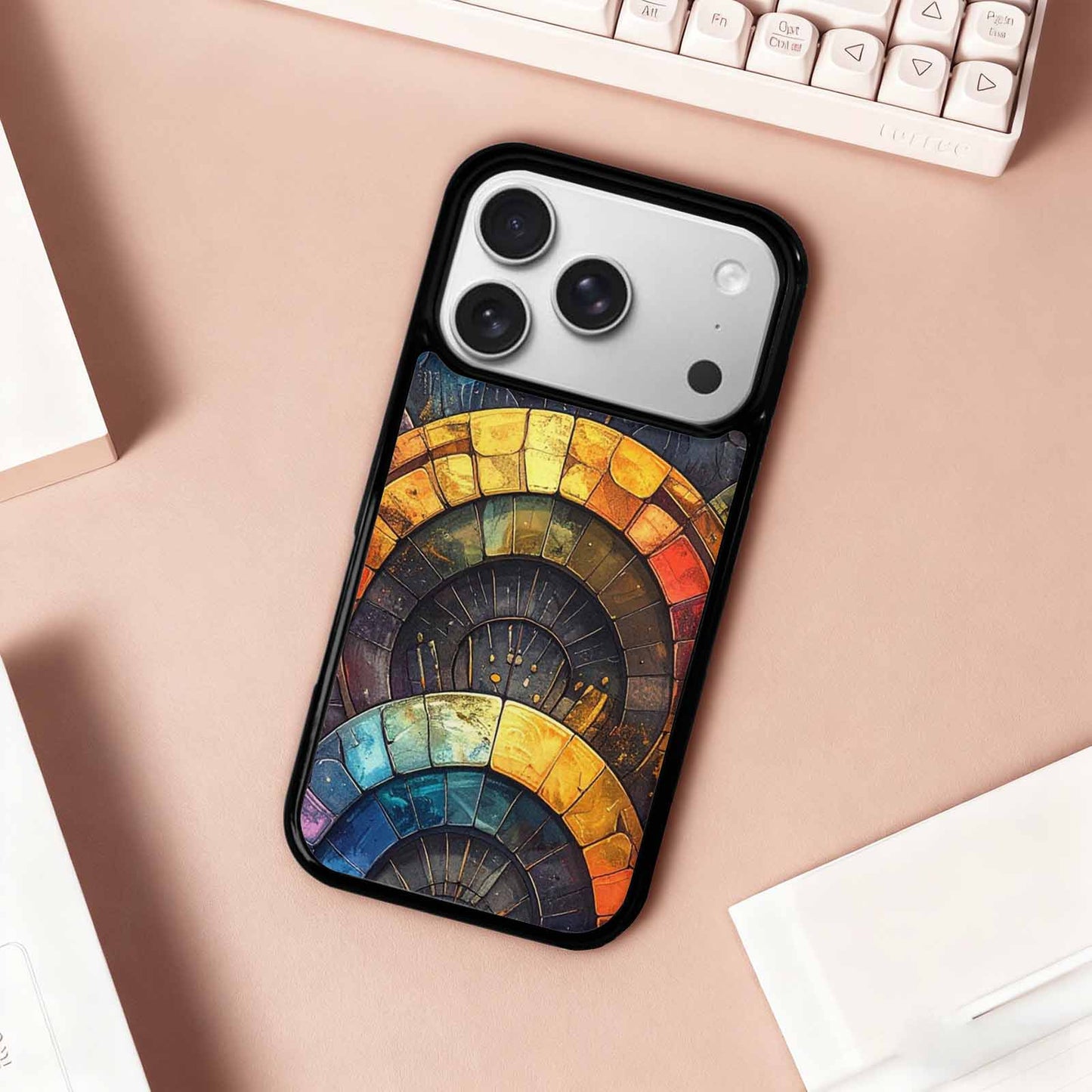 iPhone 17 Pro Case — Metallic Reptile Rainbow Arc Original Art, Unique Phone Case Design