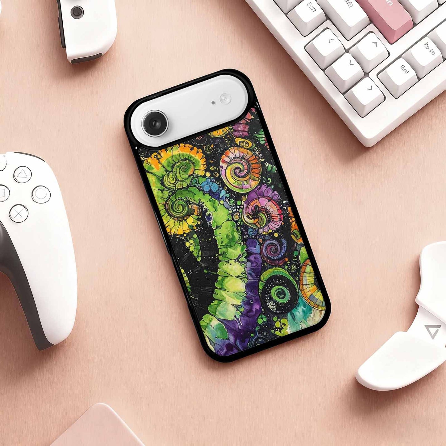 iPhone 17 Air Case — Black Green Ink Tie Dye Tie, Original Design Phone Case