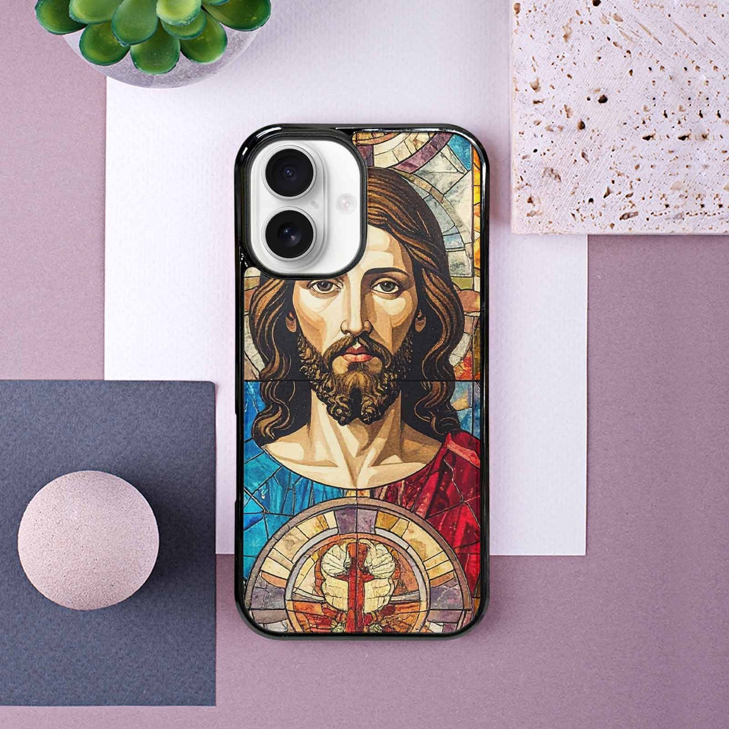 iPhone 16 Case — Jesus Face Small Cross And Faith, Custom Art Phone Cover