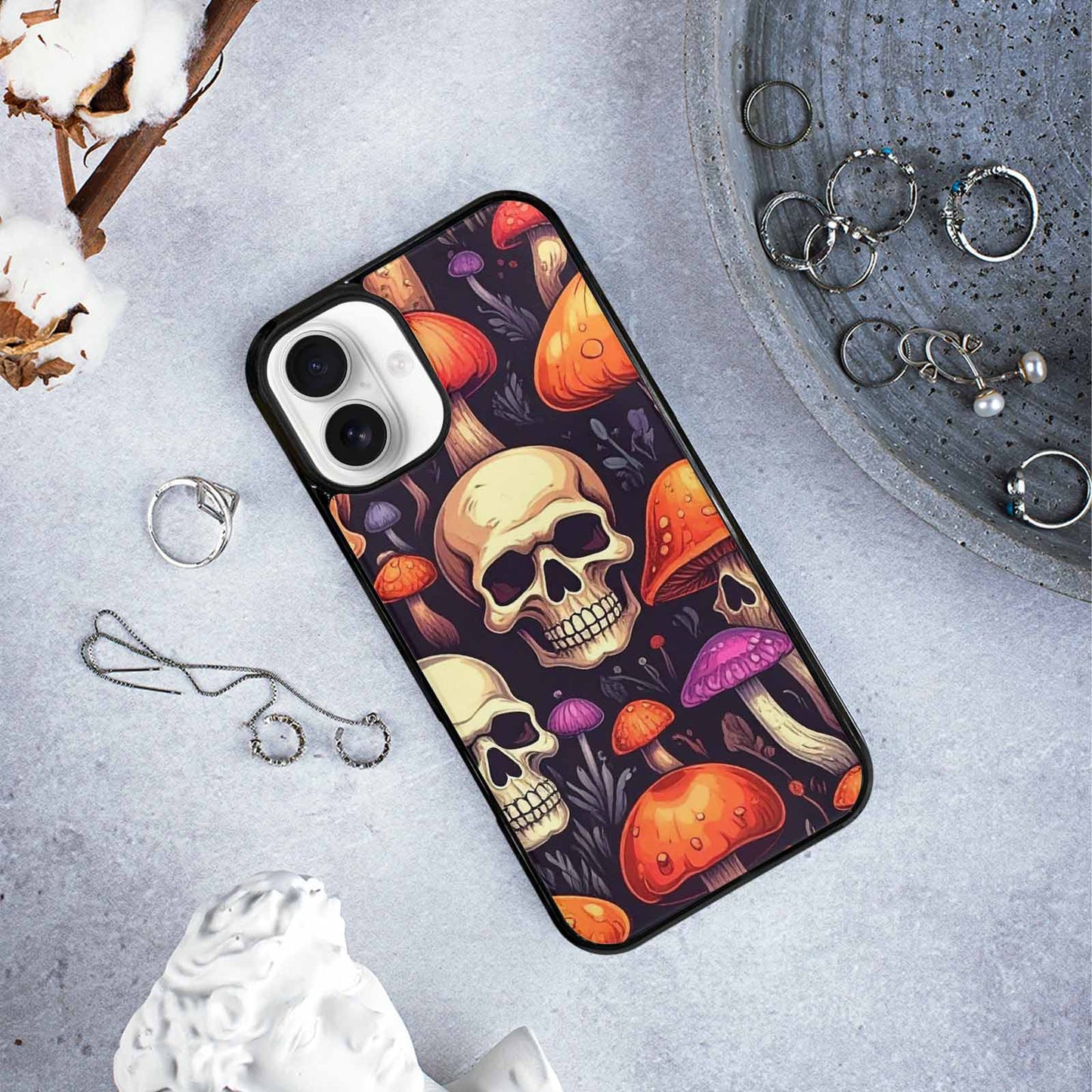 iPhone 16 Plus Case — Mushroom Skulls, Original Design Phone Case