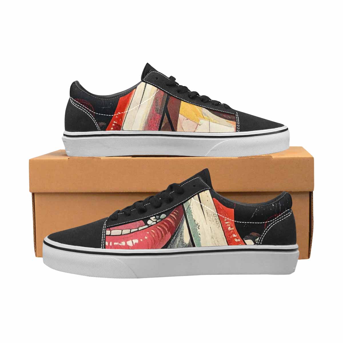 MEN'S Googly Cartoon Mouths Canvas Lace-Up Vibrant Chaos Custom Sneakers