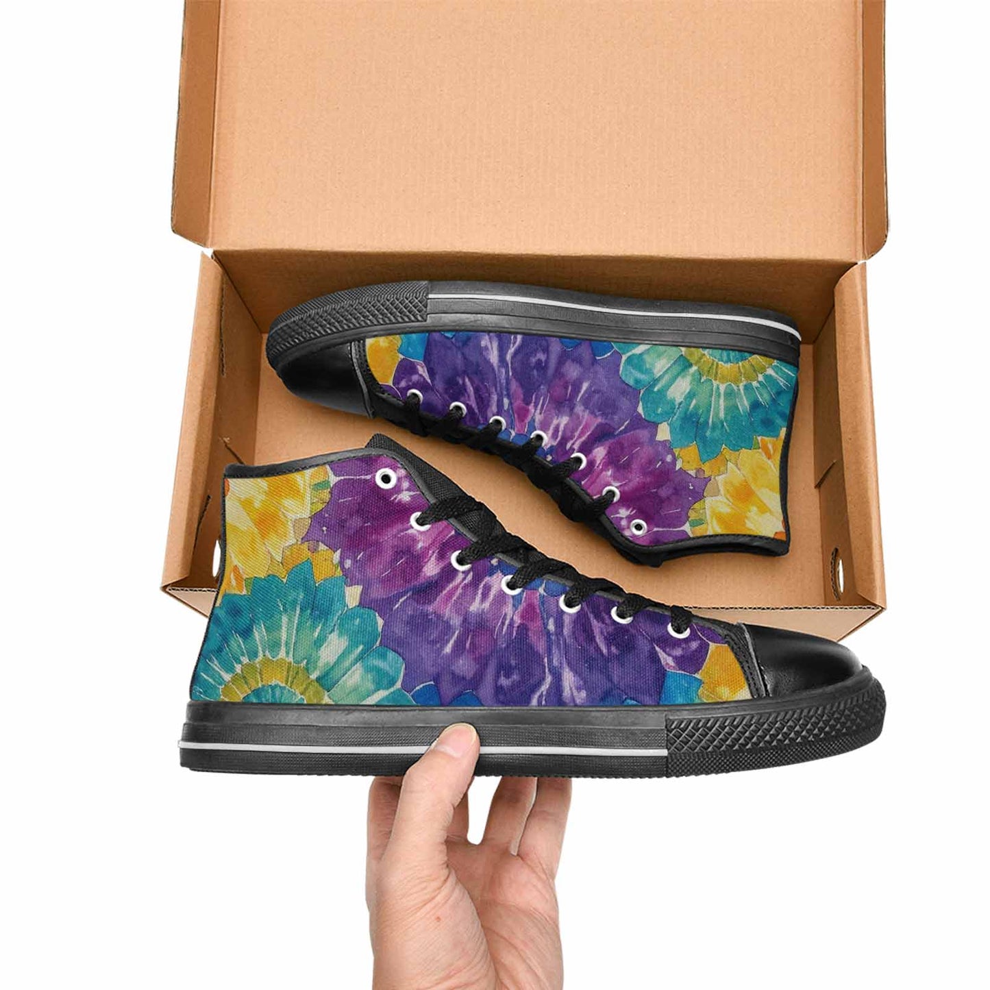 MEN'S Tie Dye Swirl High Top Canvas Wallpaper Art Custom Sneakers
