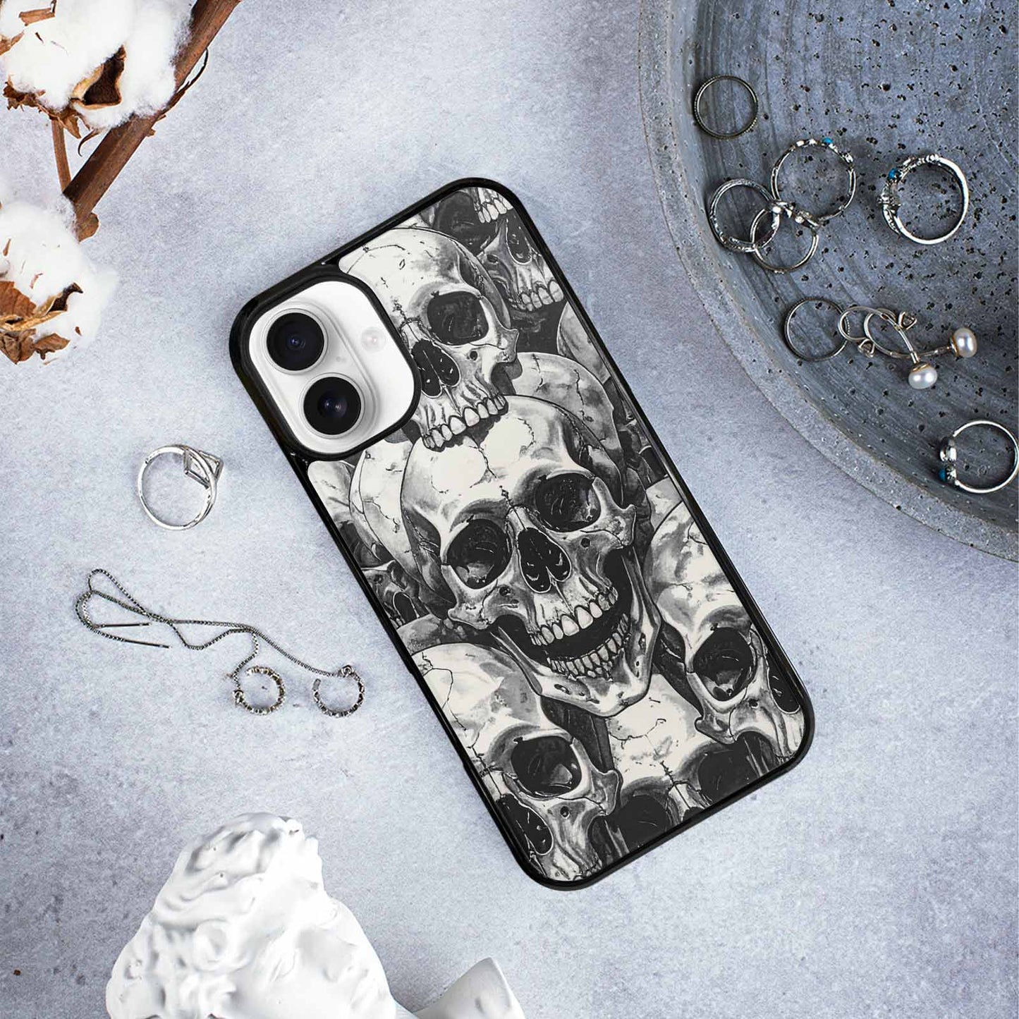 iPhone 16 Plus Case — Tessellated Human Skulls Custom, Custom Art Phone Cover