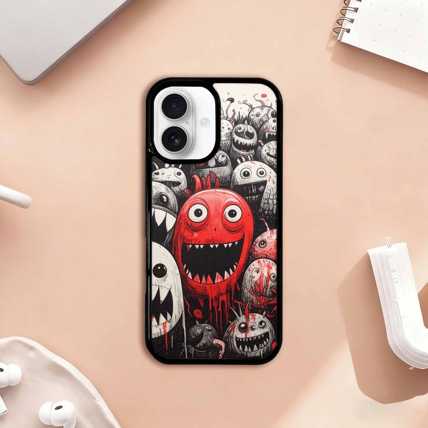 iPhone 17 Case — Black & Red Ink Cartoon Cute, Custom Made Phone Cover