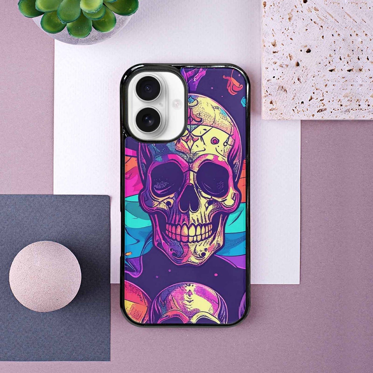 iPhone 16 Case — Pride Flag Skulls Seamless Pattern Vibrant, Custom Art Phone Cover