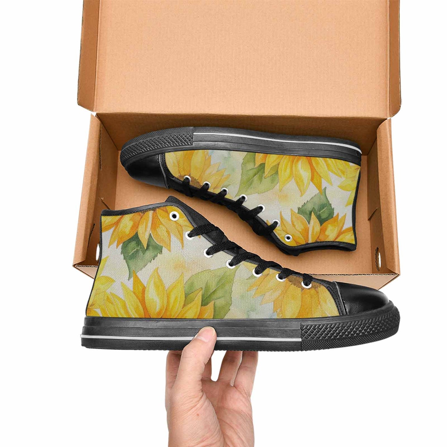 MEN'S Sunflowers Watercolor High Top Canvas Surreal Custom Sneakers