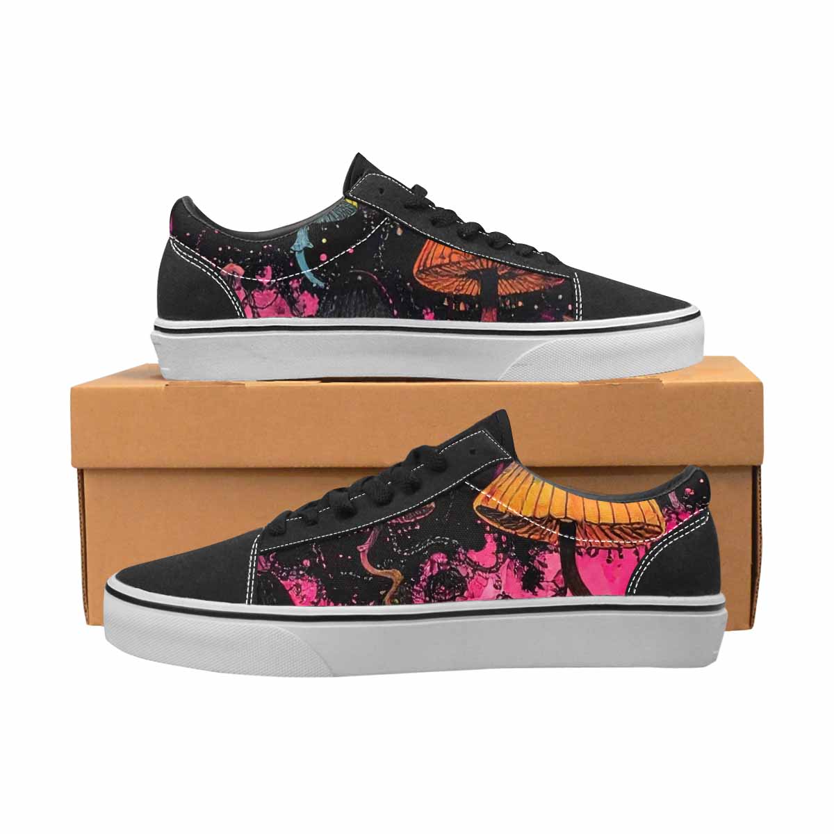 WOMEN'S Rainbow Drip Mushrooms Lace-Up Canvas Dark Academia Custom Sneakers