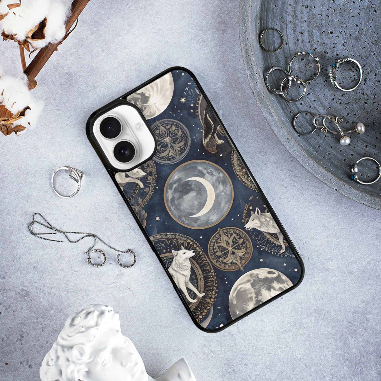 iPhone 16 Plus Case — Wolves Everywhere Collage Overlap Small Wolf, Custom Designed Case Cover