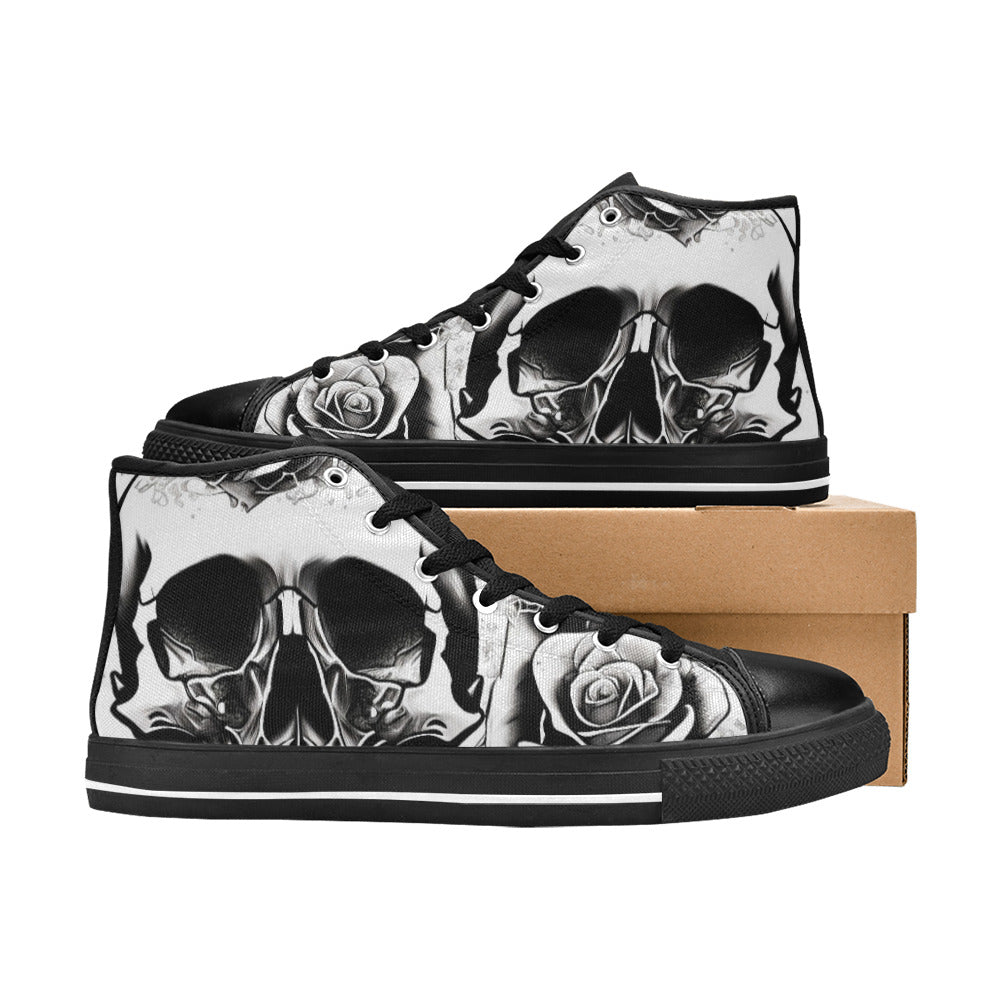 MEN'S Grey Style Skull Roses High Top Canvas Dark Academia Custom Shoes
