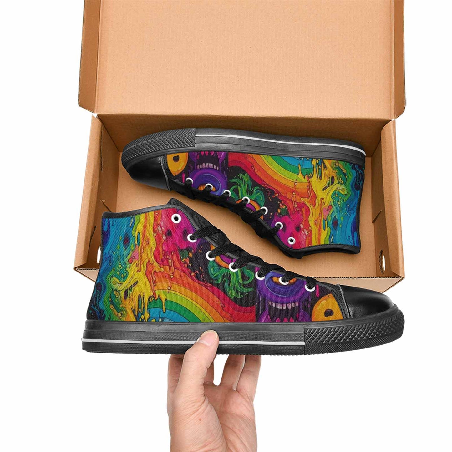 MEN'S Yellow Smiley Face High Top Canvas Vibrant Chaos Sneakers